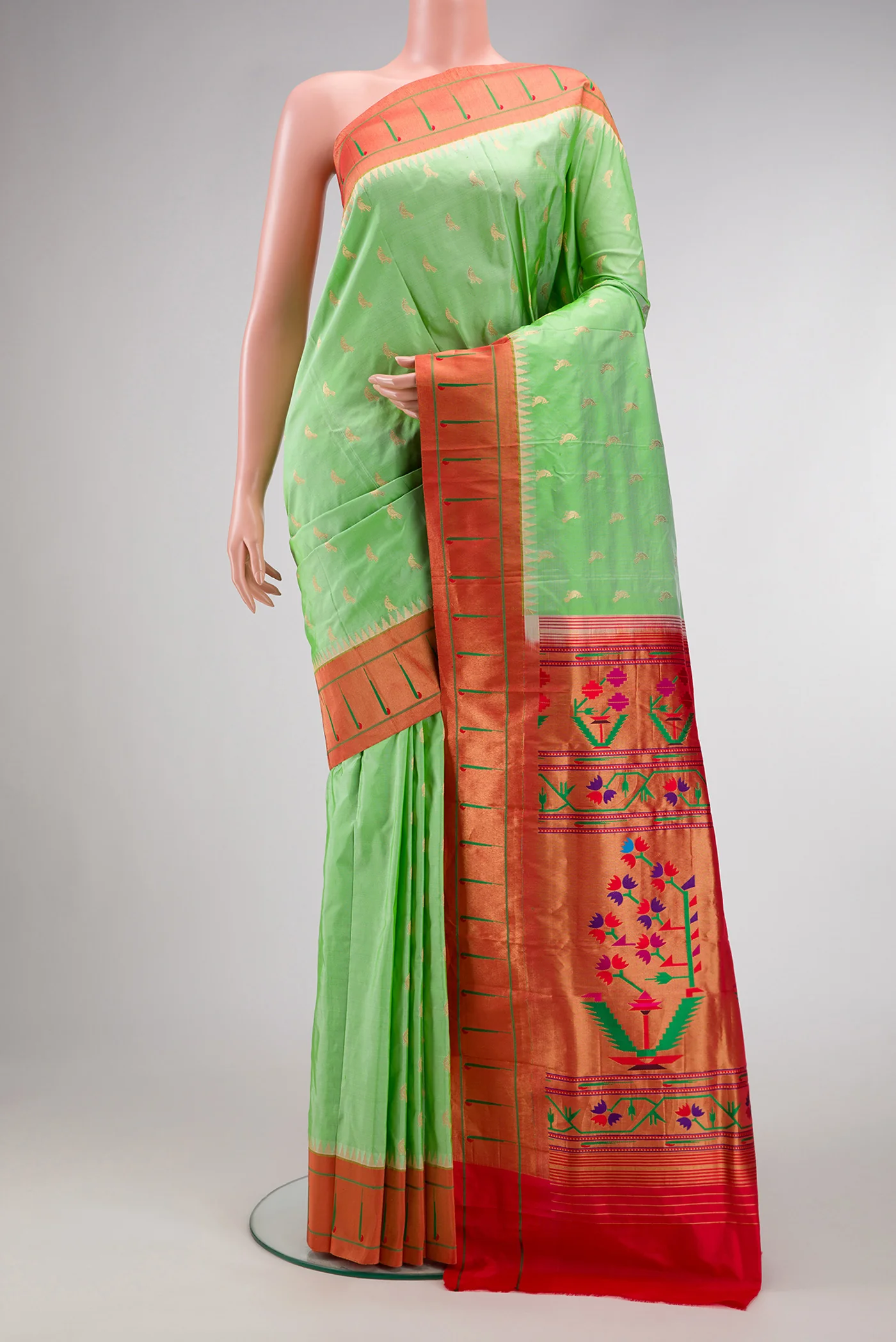 Pista Green Paithani Silk Saree