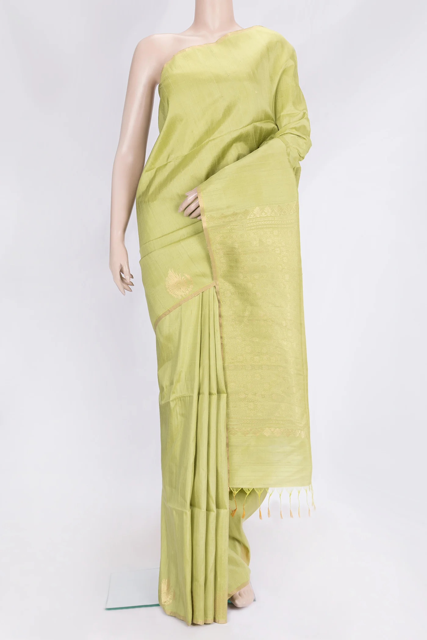 Pista Green Raw Silk Saree