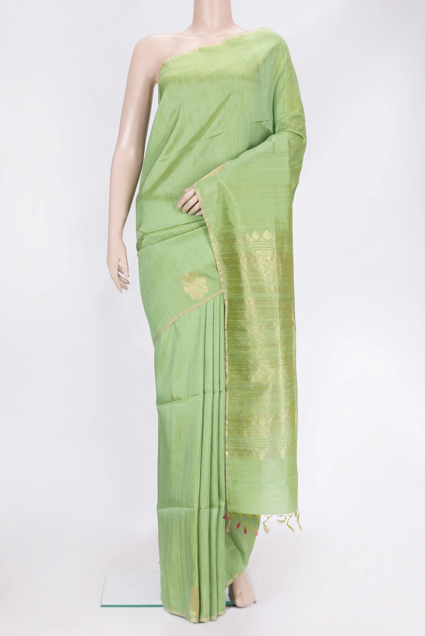 Pista Green Raw Silk Saree