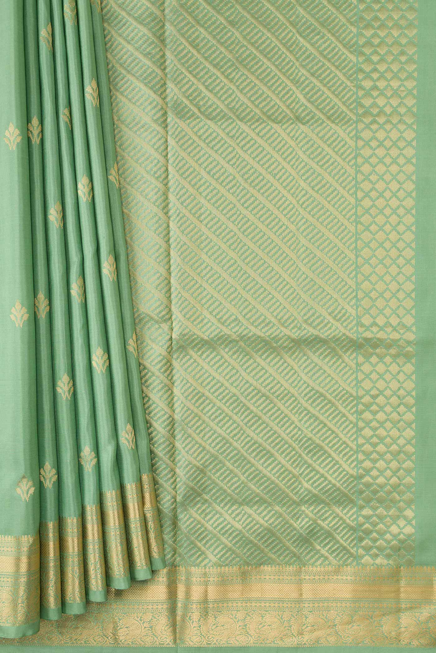 Sage Green Soft Silk Saree - Image 4