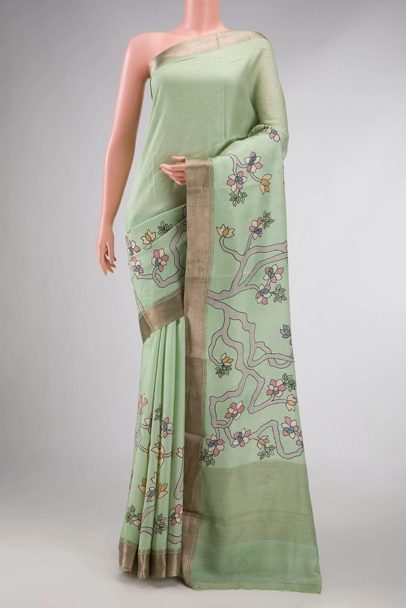 Pista Green Dual Tone Tussar Silk Saree