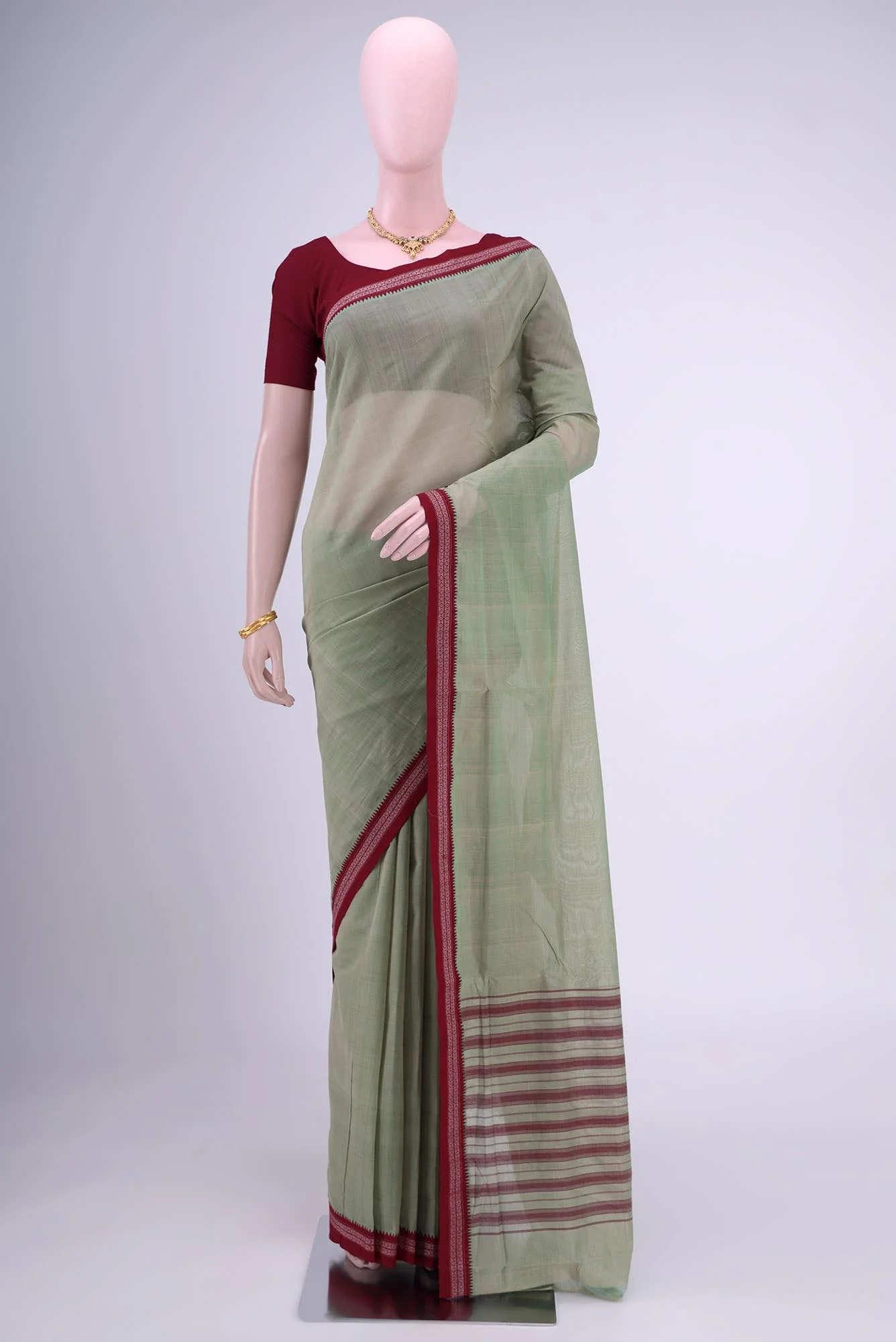 Pista Green Khadi Cotton Saree
