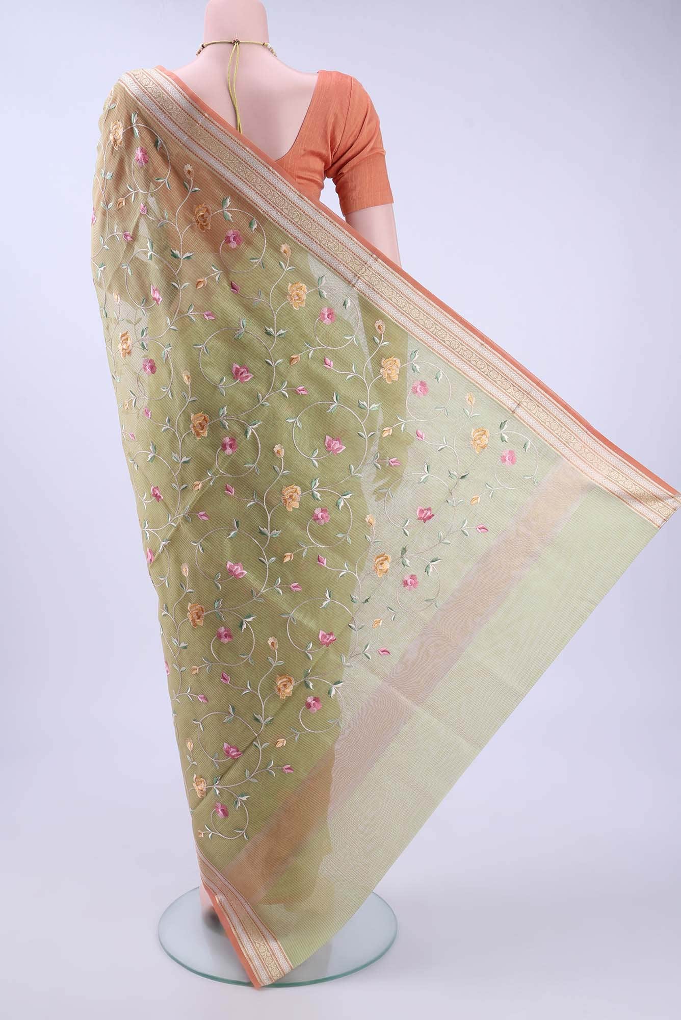 Pista Green Kota Cotton Saree - Image 2