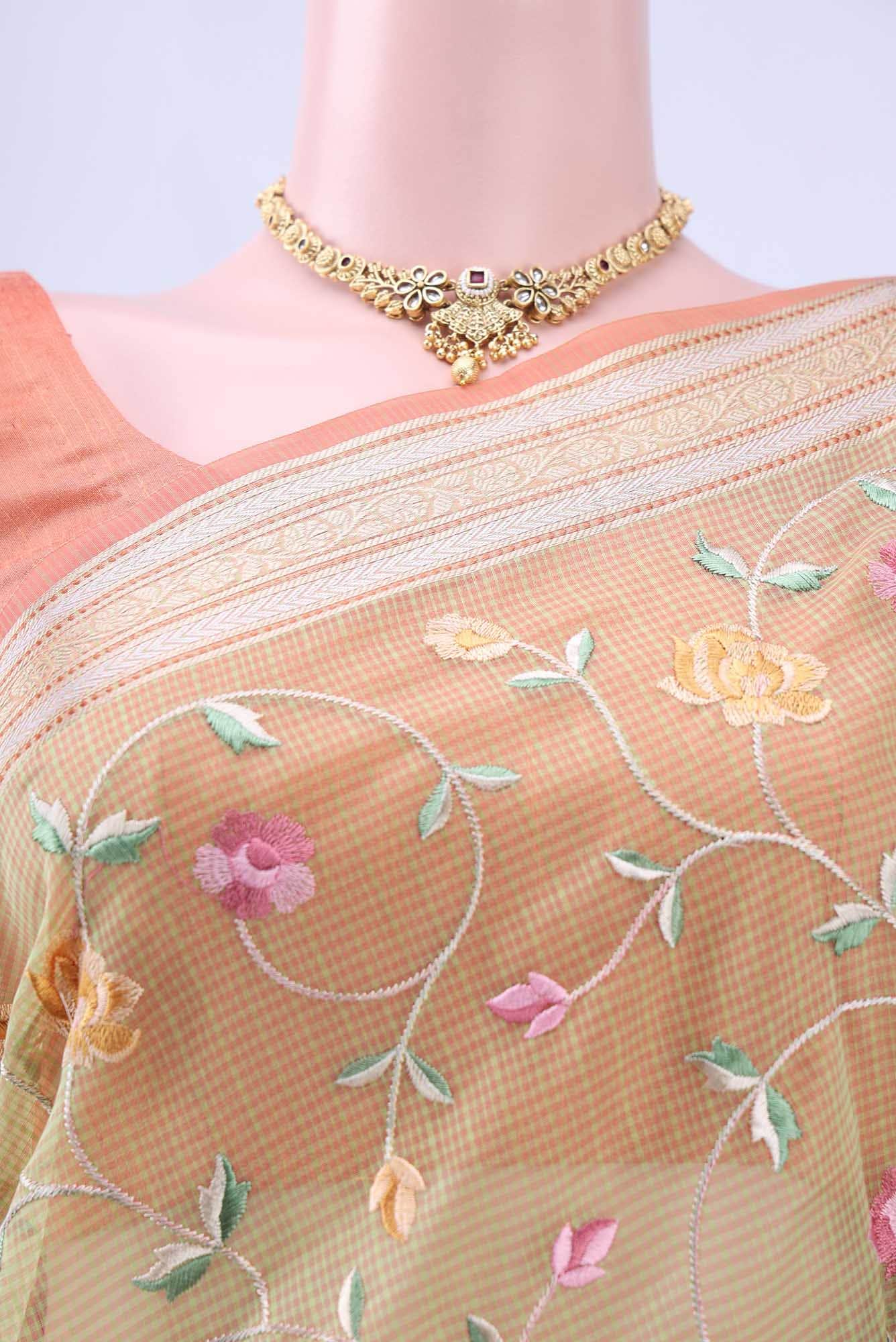 Pista Green Kota Cotton Saree - Image 3