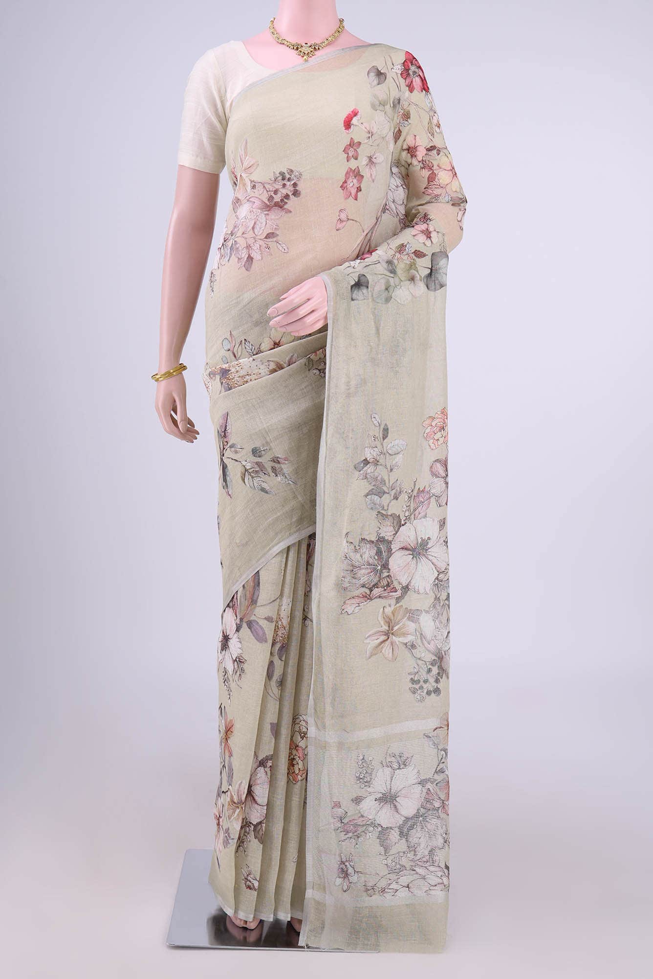 Pista Green Linen Cotton Saree