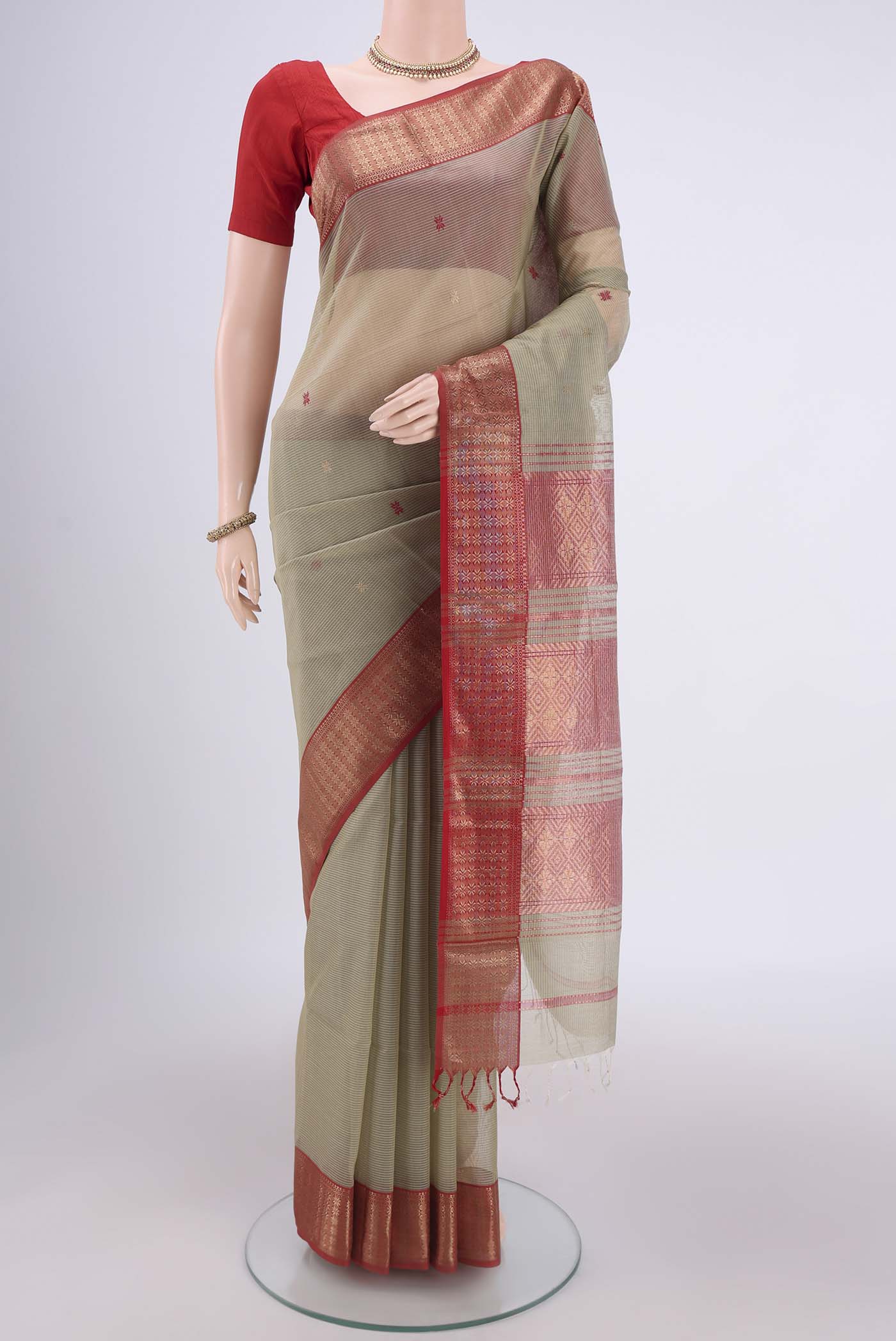 Beige Maheshwari Silk Cotton Saree