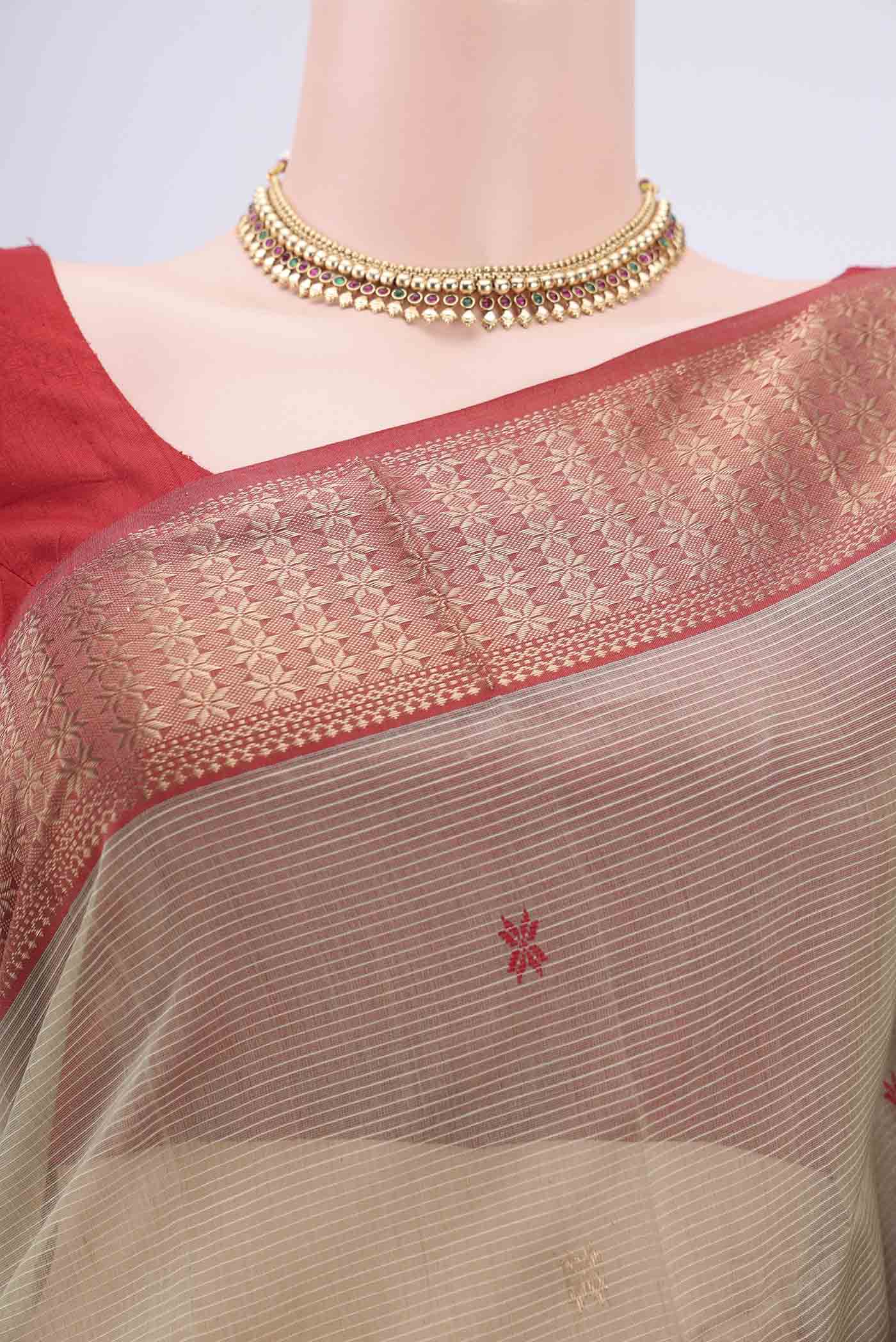 Beige Maheshwari Silk Cotton Saree - Image 2
