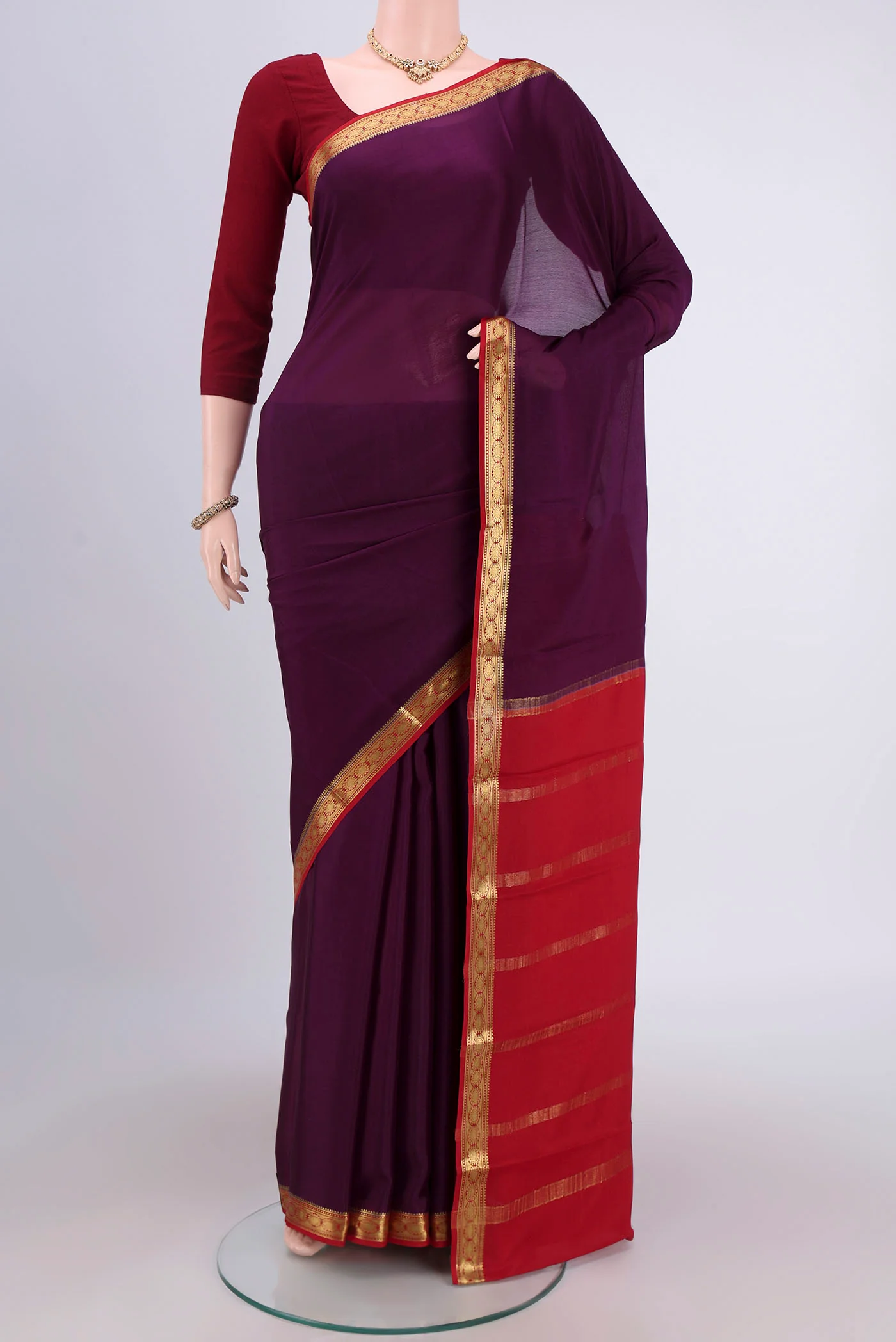 Purple Mysore Crepe Saree