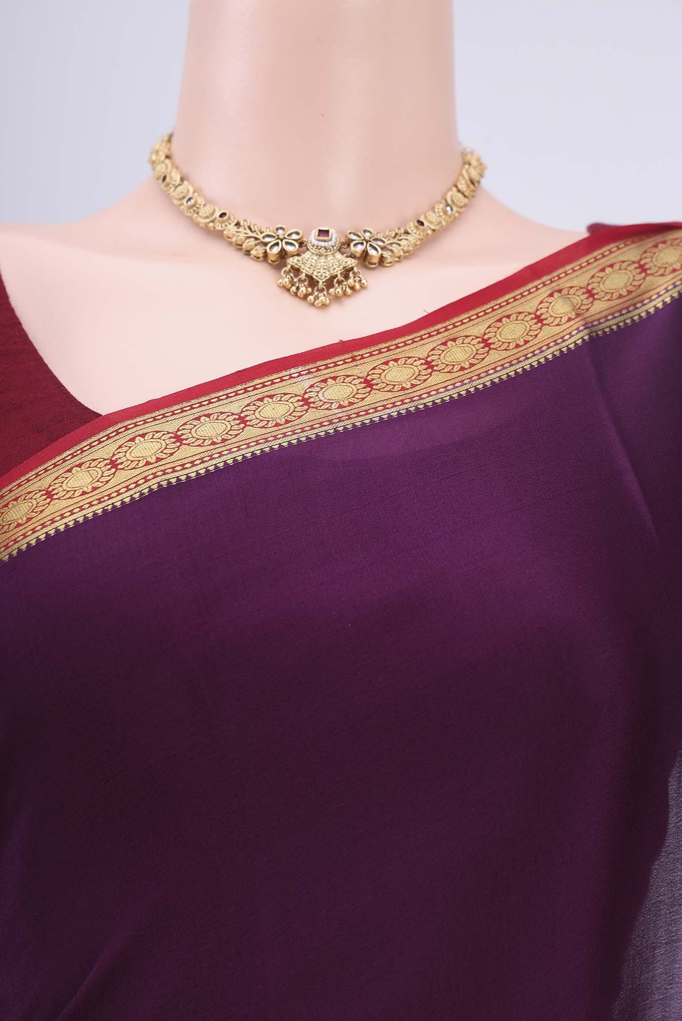 Purple Mysore Crepe Saree - Image 2