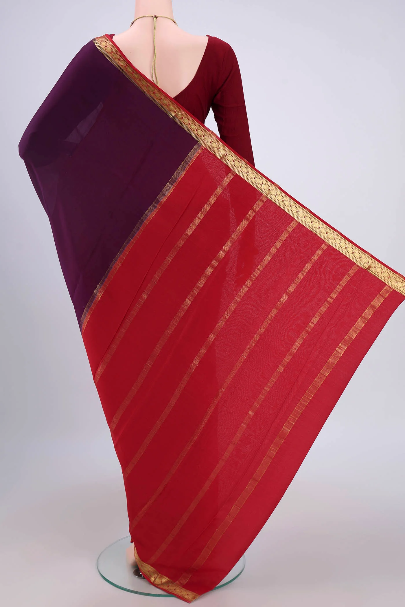 Purple Mysore Crepe Saree - Image 3