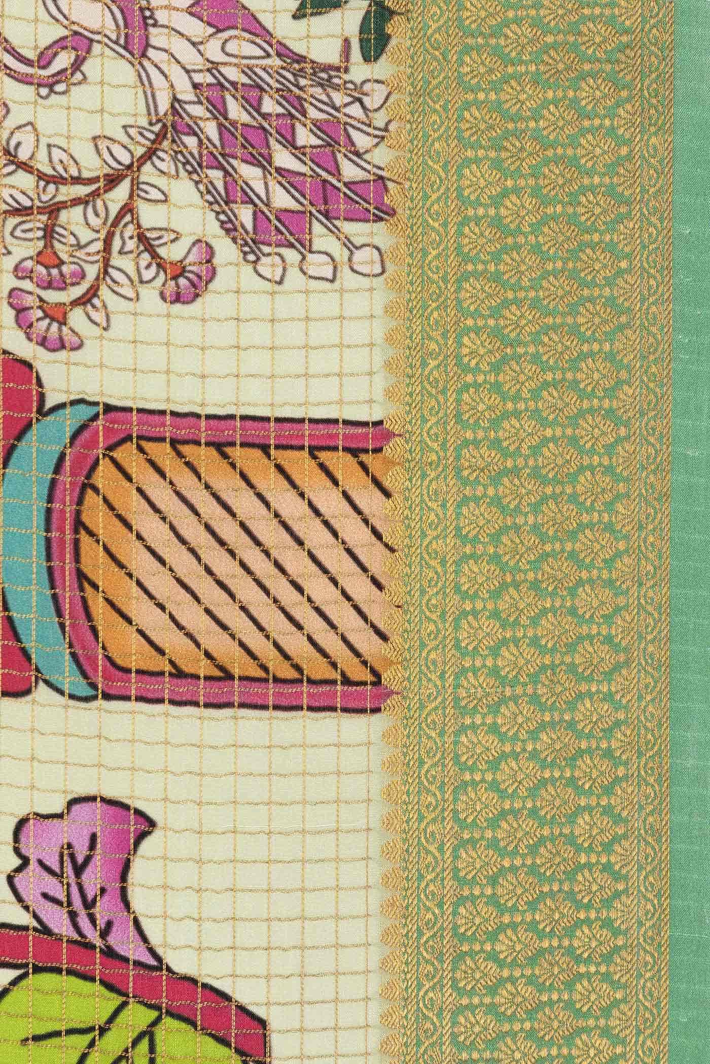 Pista Green Mysore Crepe Saree - Image 3