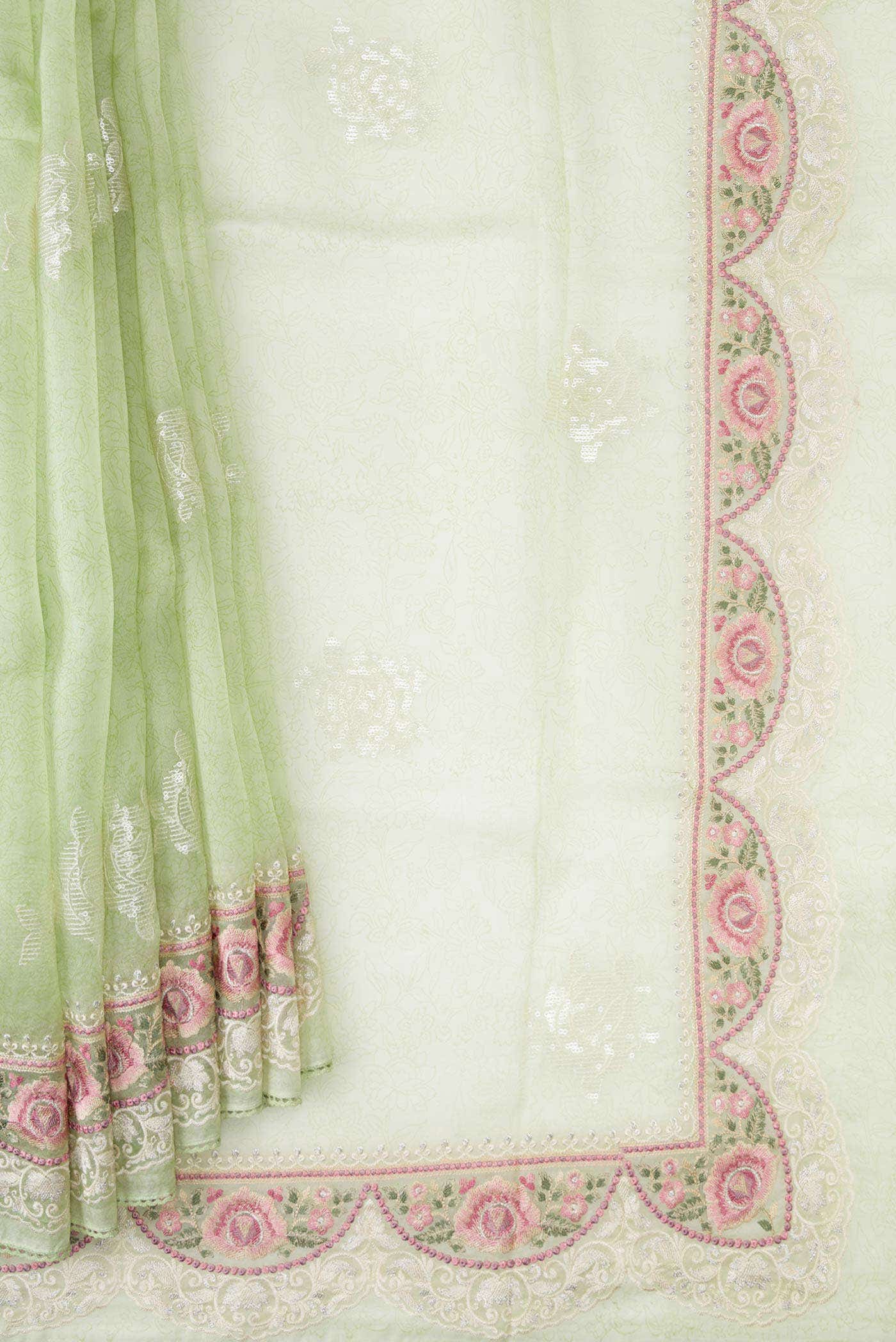 Pista Green Organza Silk Saree - Image 2
