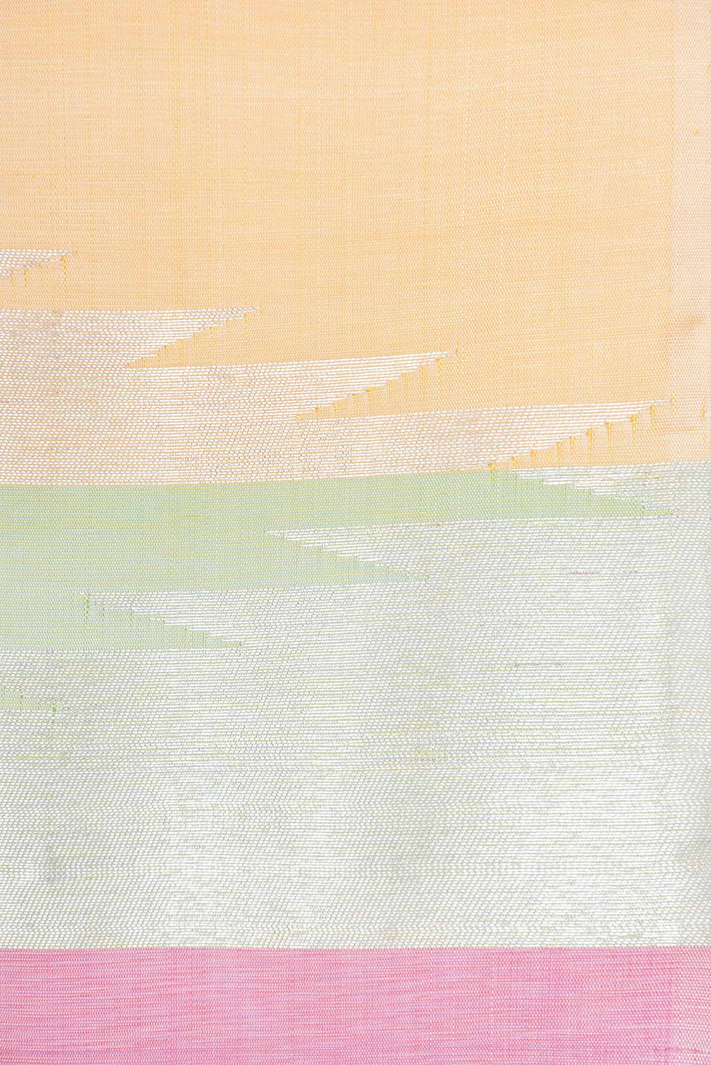 Pista Green,Pink and Sandal Color Kanjivaram Silk Saree - Image 3