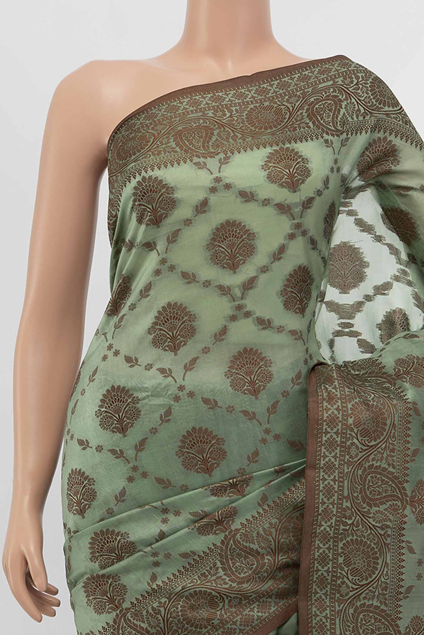 Pista Green Tussar Silk Saree - Image 2