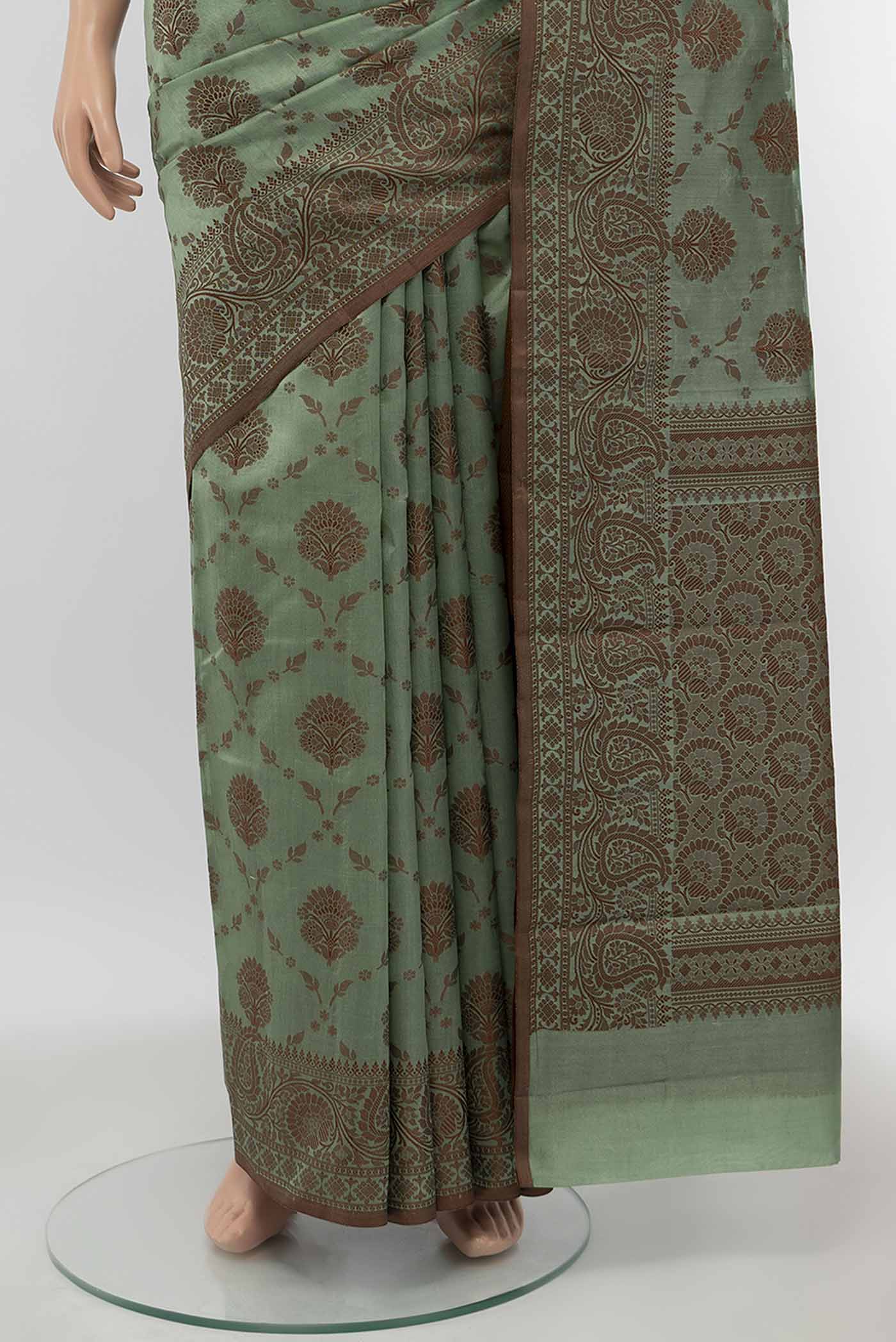 Pista Green Tussar Silk Saree - Image 3