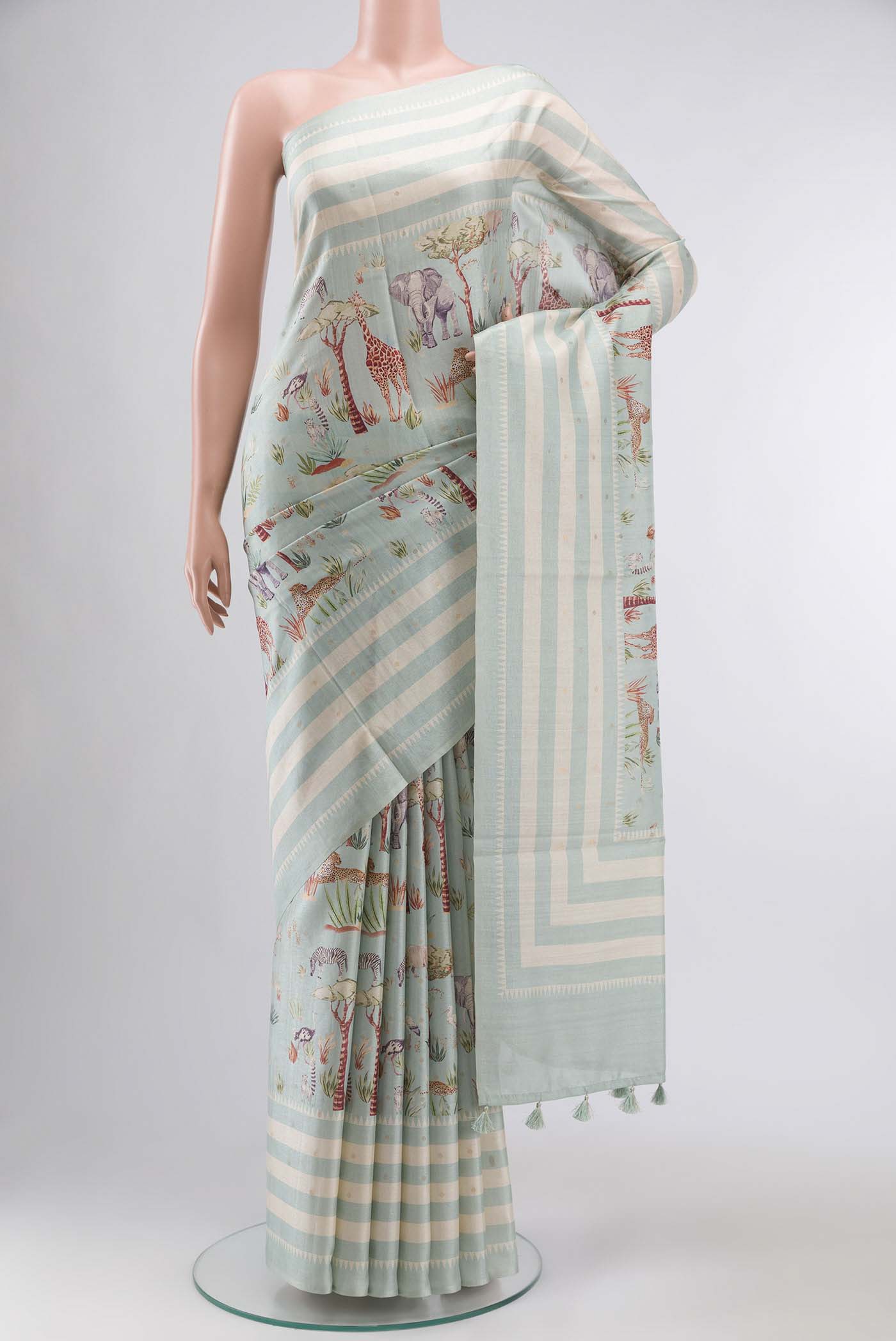 Pista Green Tussar Silk Saree