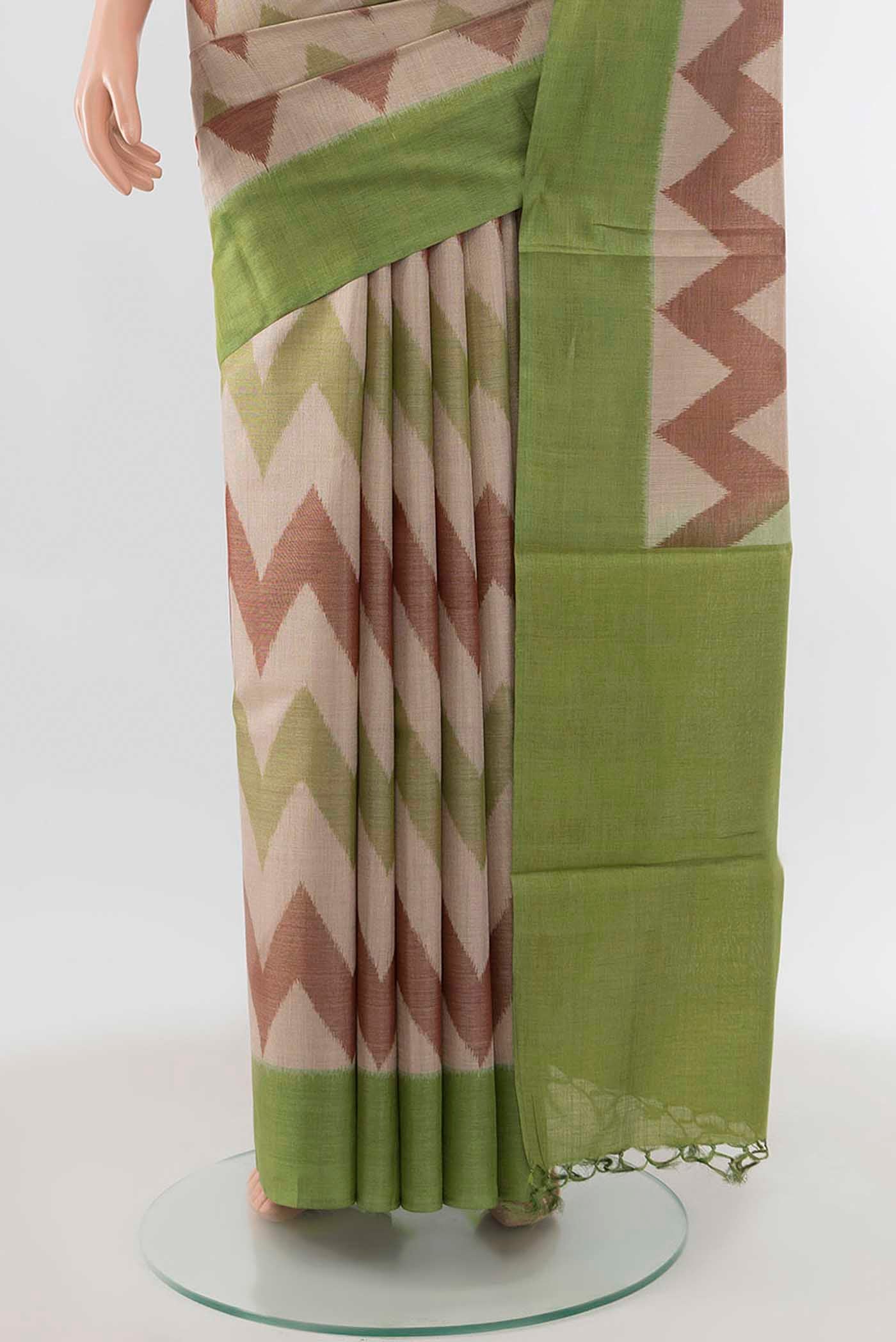 Pista Green Tussar Silk Saree - Image 3