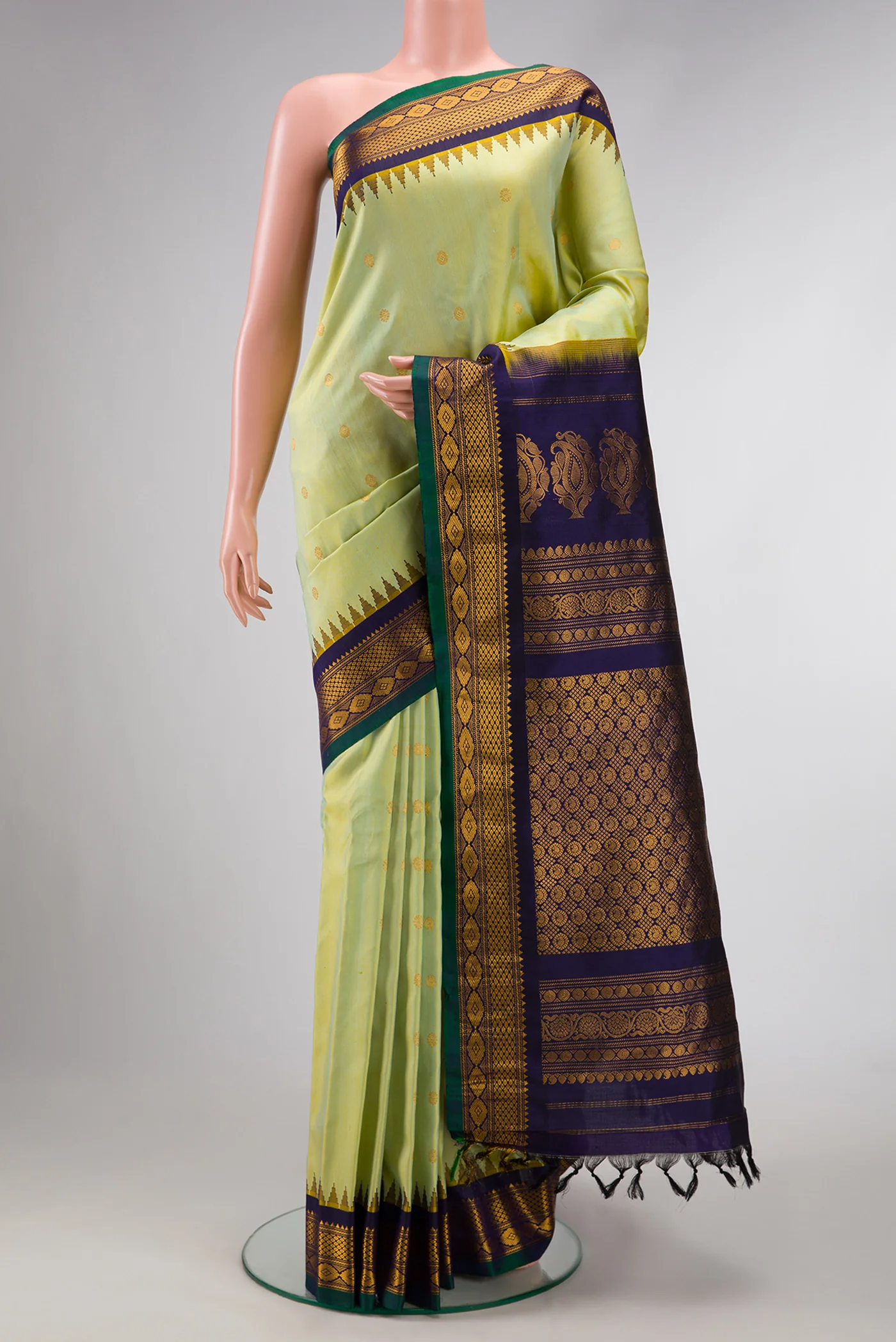 Pista Green with Yellow Color Gadwal Silk Saree