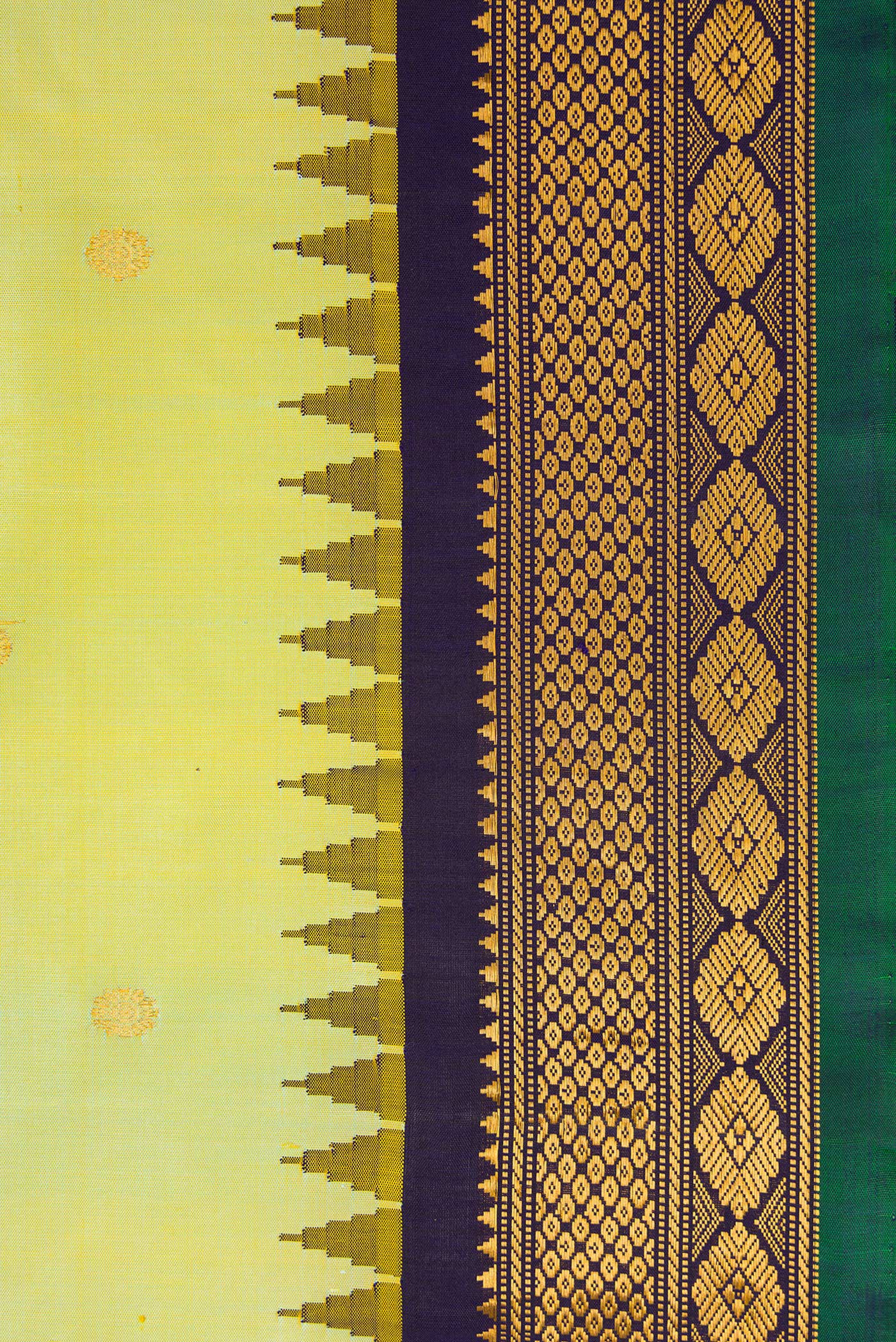 Pista Green with Yellow Color Gadwal Silk Saree - Image 3