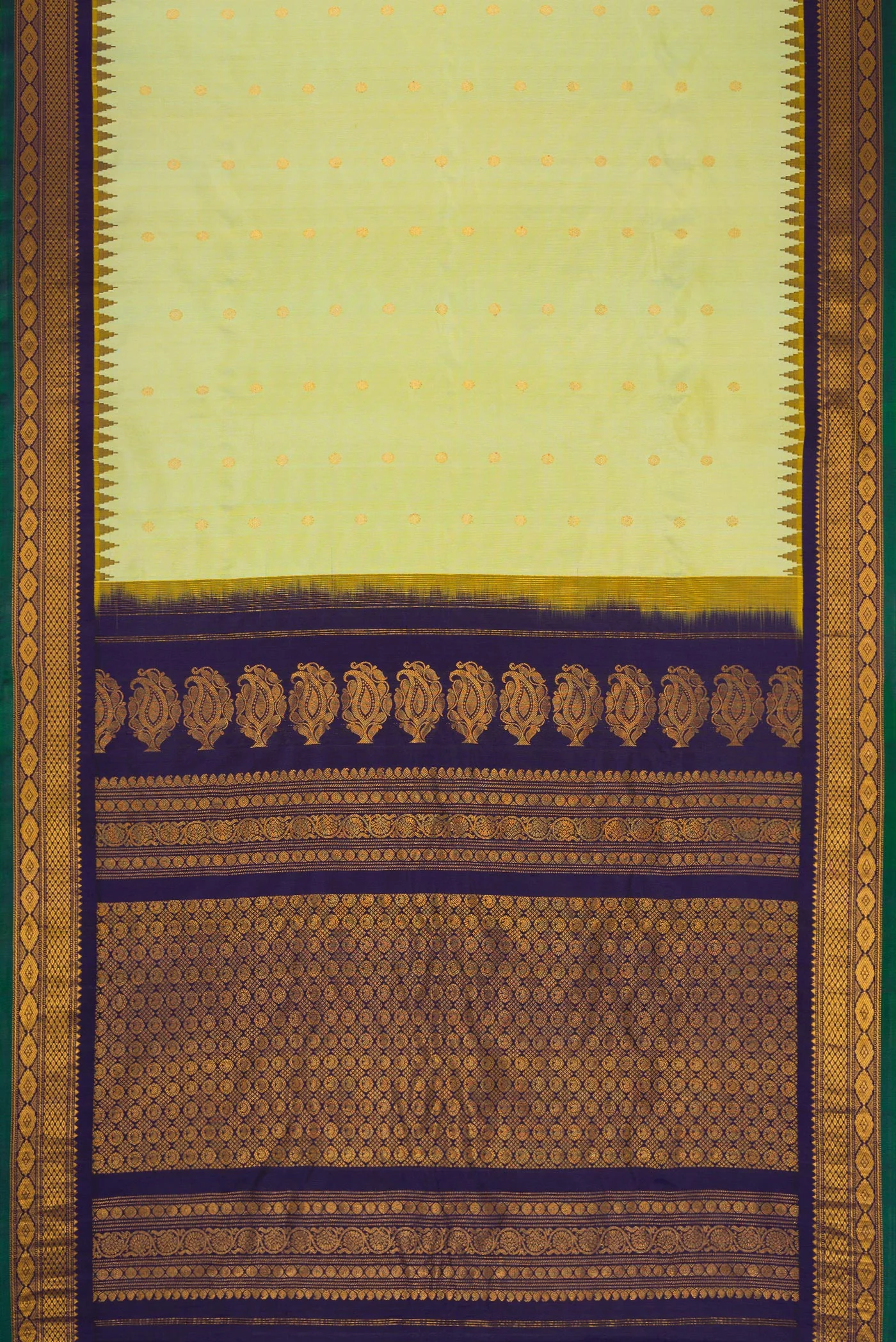 Pista Green with Yellow Color Gadwal Silk Saree - Image 6