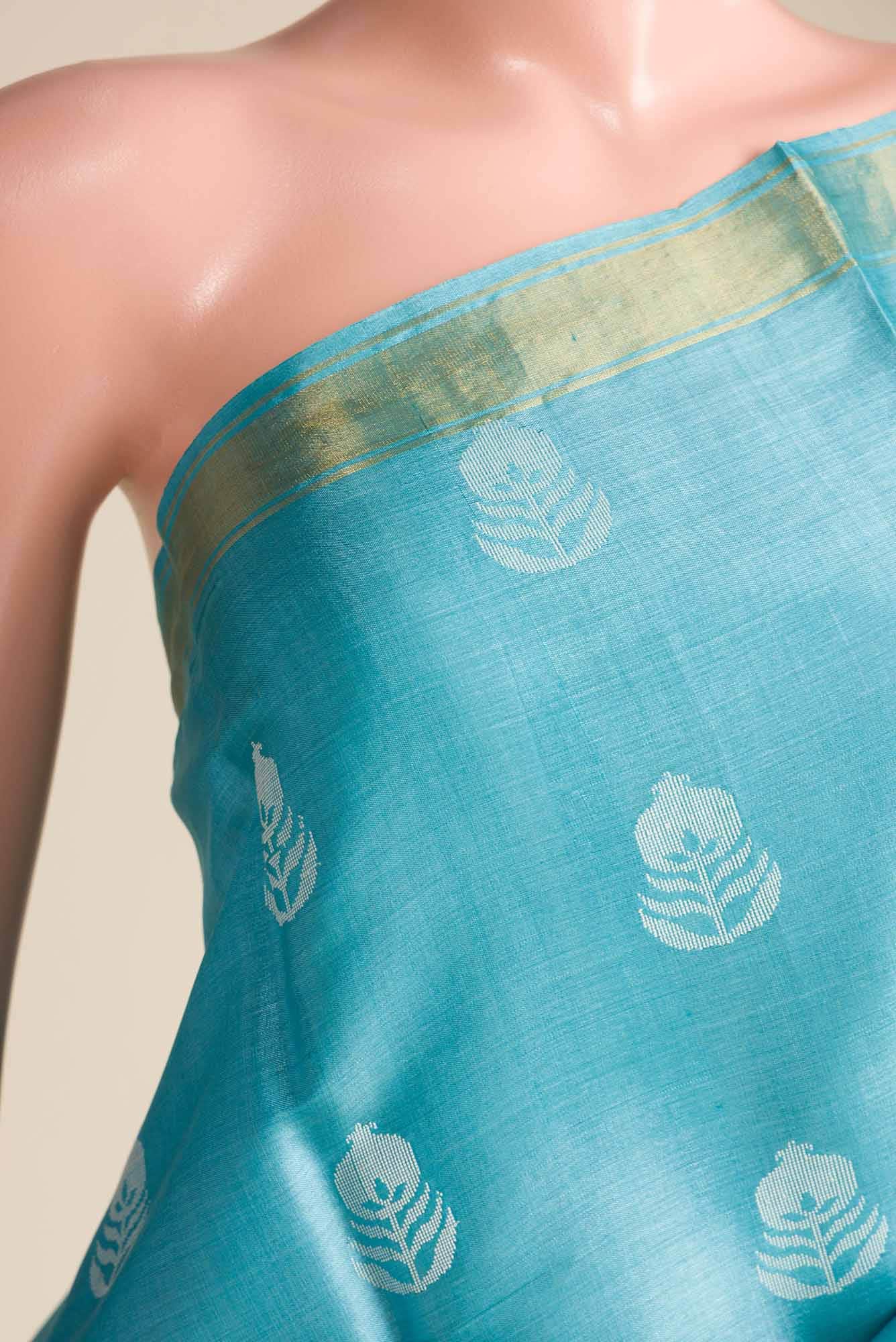 Pomegrante Poetry-Blue Bhagalpuri Tussar Silk Saree - Image 3