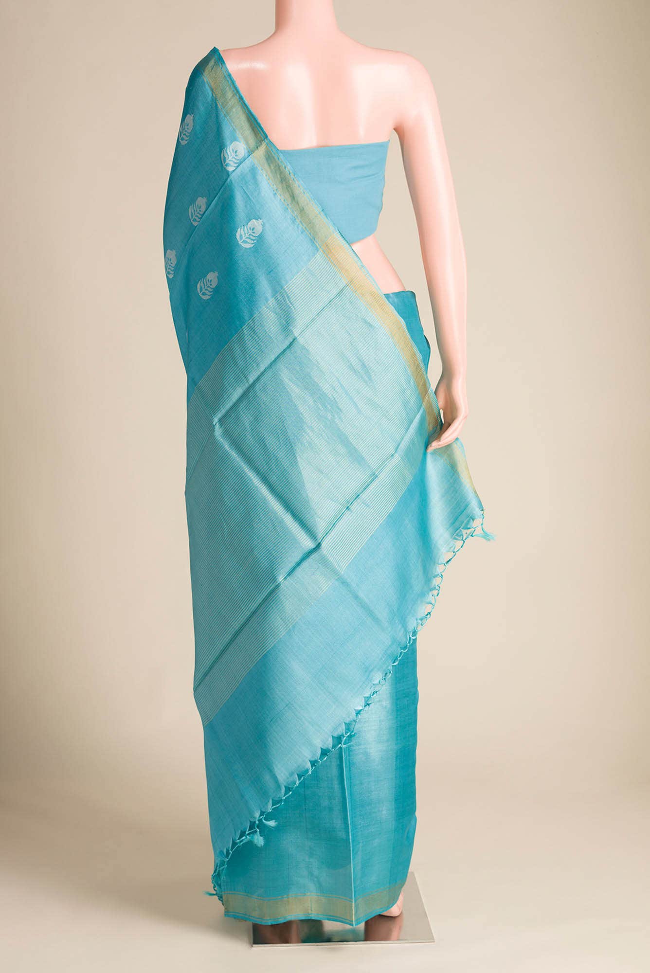 Pomegrante Poetry-Blue Bhagalpuri Tussar Silk Saree - Image 4
