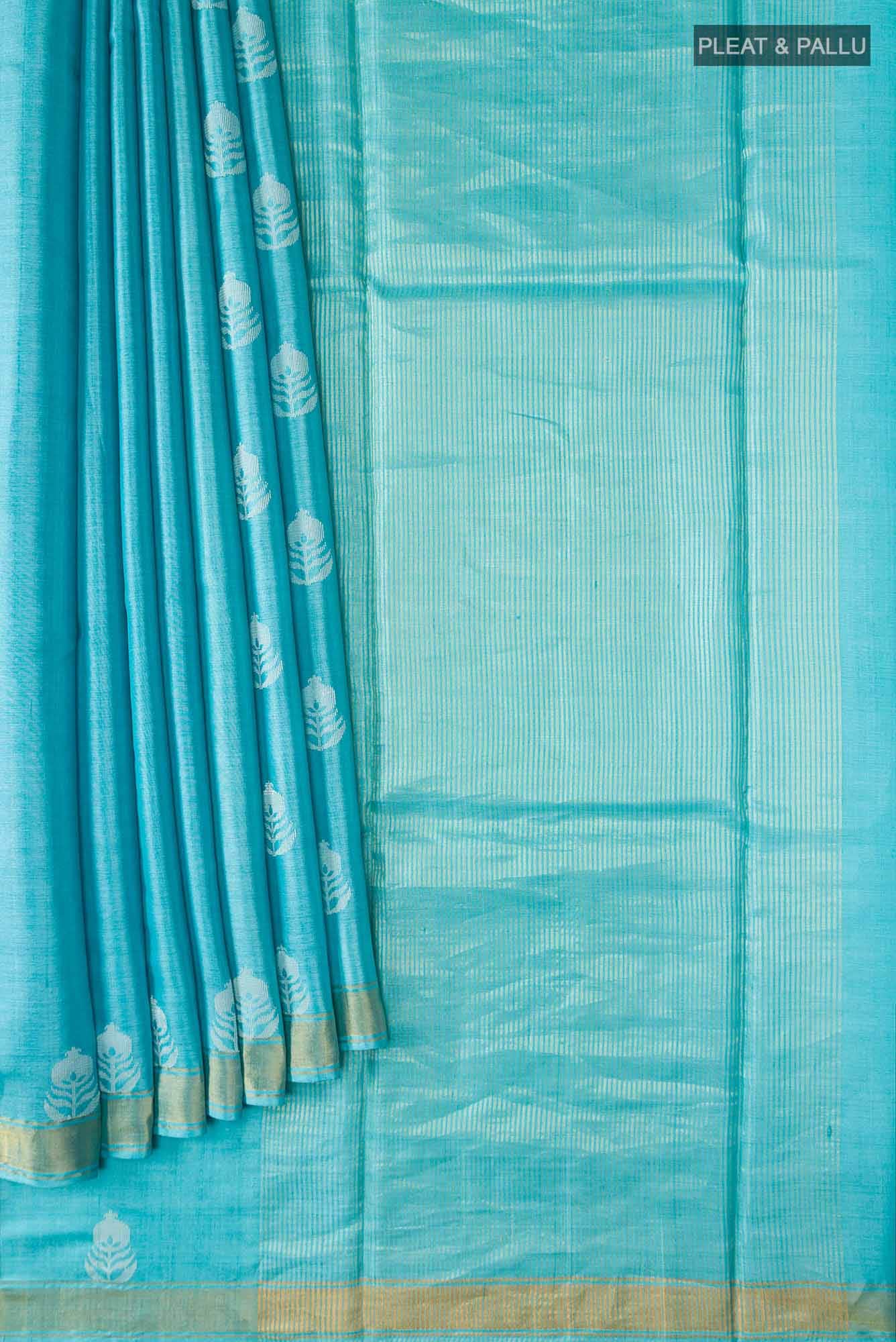 Pomegrante Poetry-Blue Bhagalpuri Tussar Silk Saree - Image 6