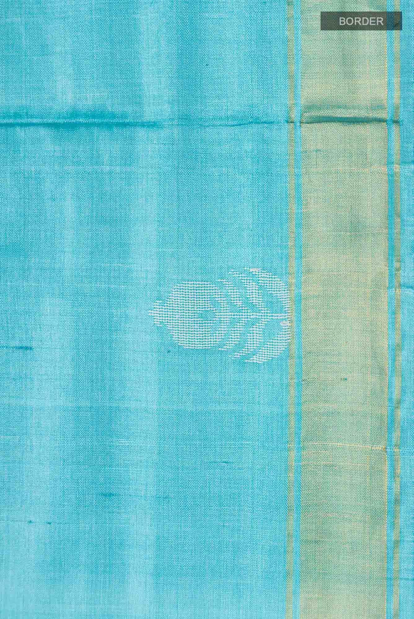 Pomegrante Poetry-Blue Bhagalpuri Tussar Silk Saree - Image 7
