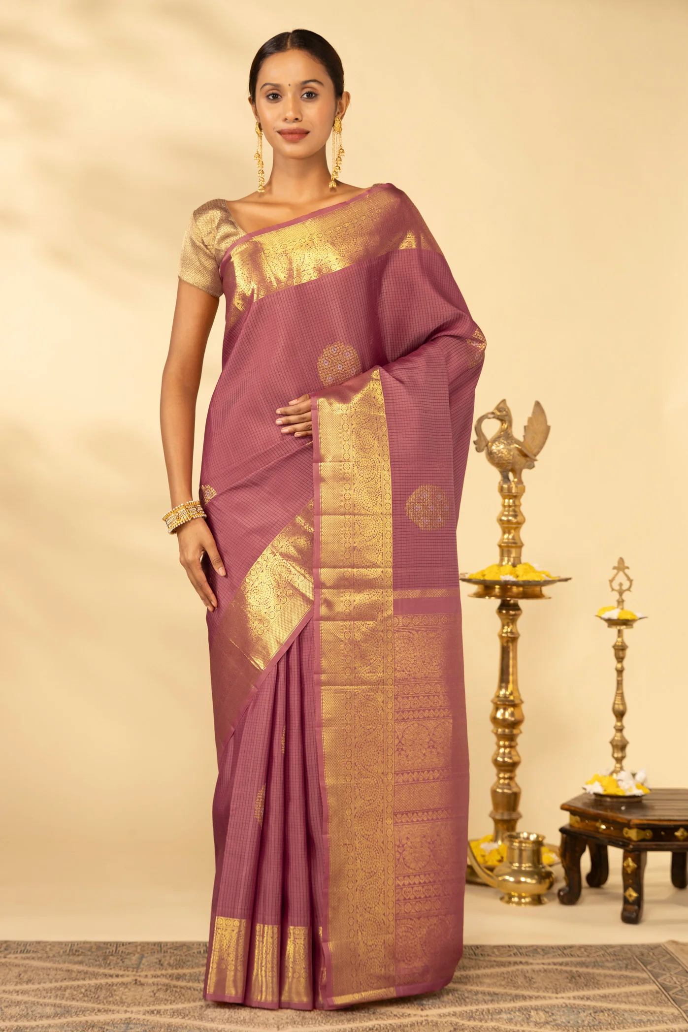 Ponmani- Dusky Pink Kanchipuram Silk Saree