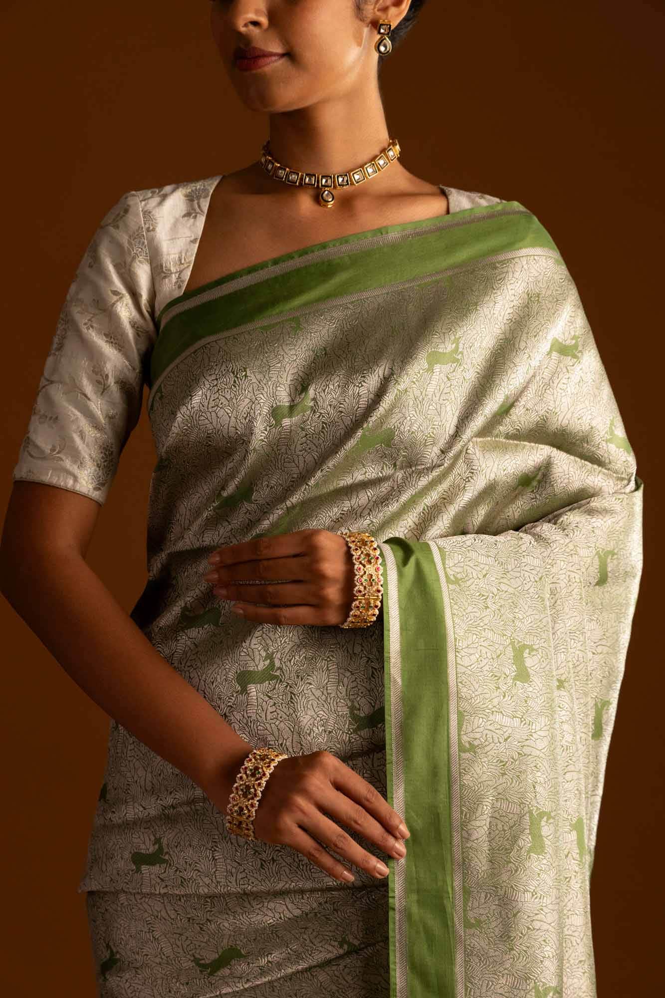 Prance-Green Banarasi Silk Saree - Image 3