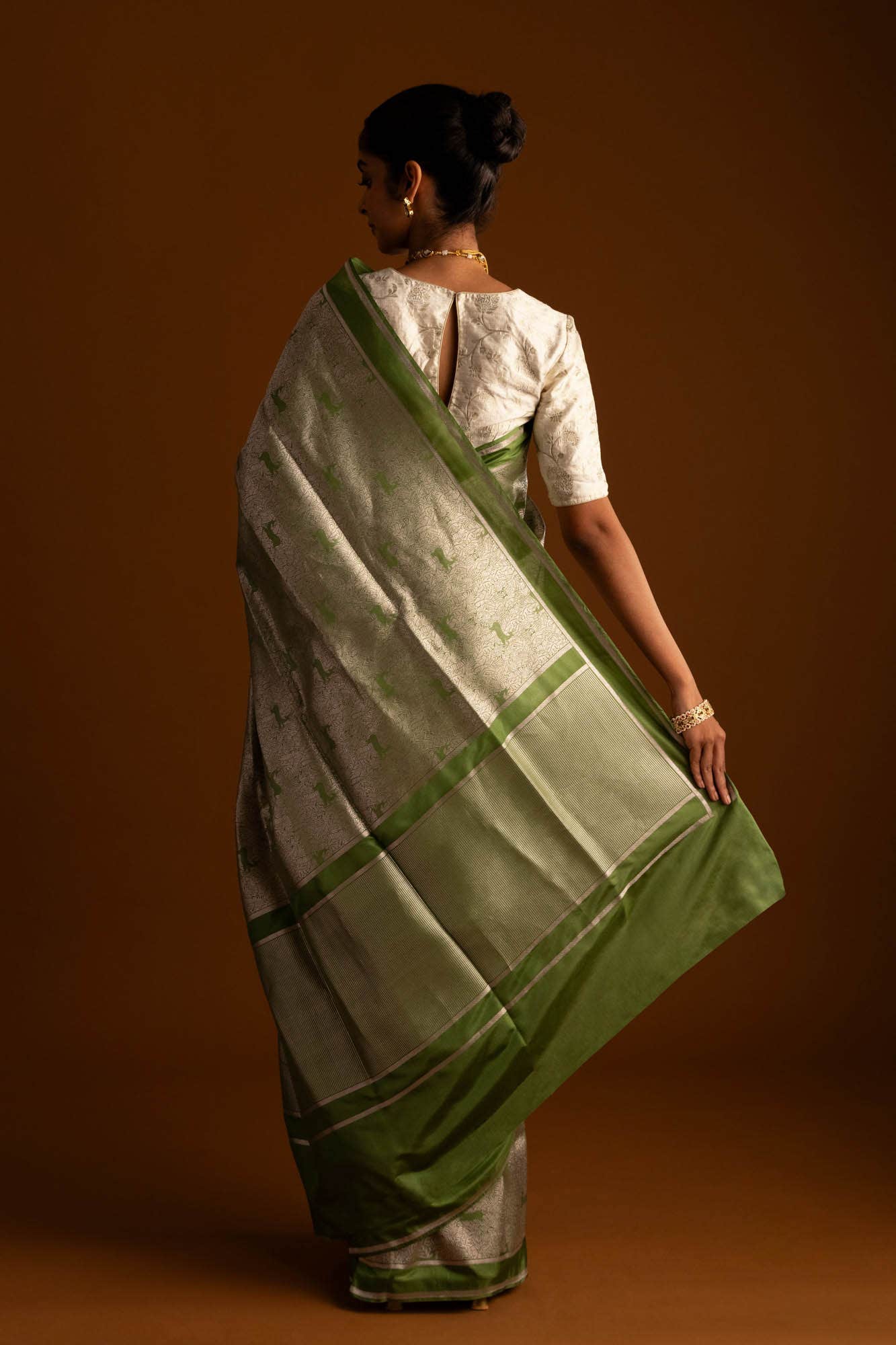 Prance-Green Banarasi Silk Saree - Image 6