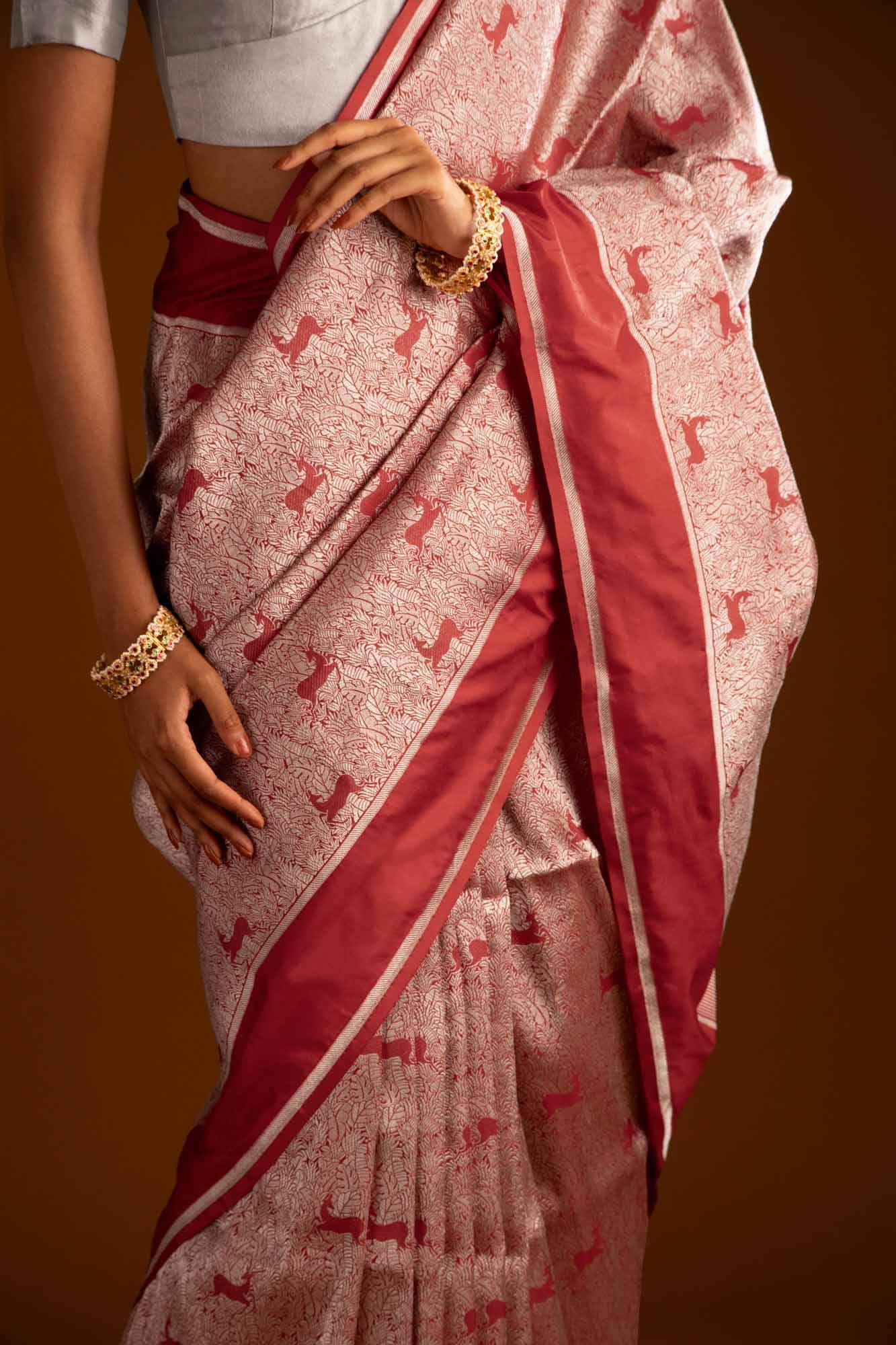 Prance-Red Banarasi Silk Saree - Image 5