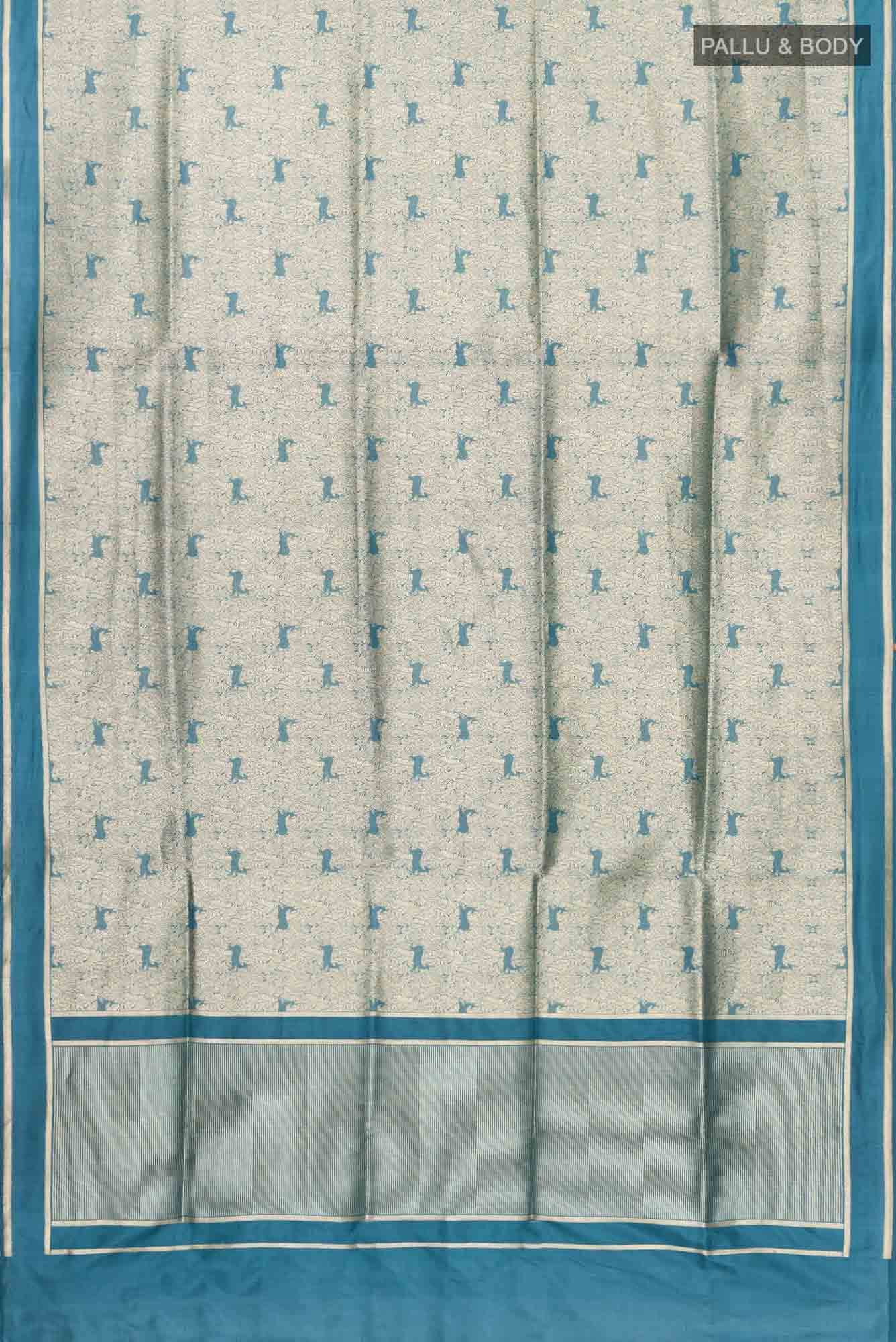 Prance-Teal Green Banarasi Silk Saree - Image 7