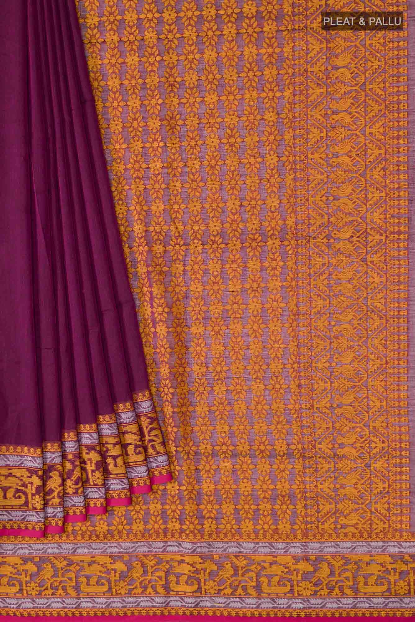 Priyambada-Magenta Bengal Cotton Saree - Image 3