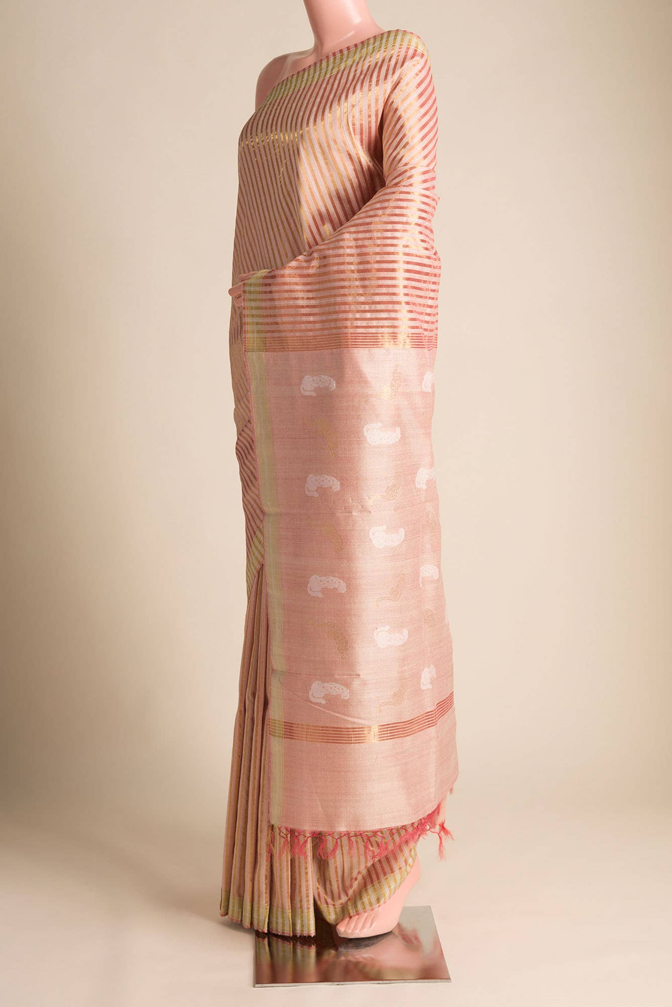Prowl and Prance-Peach Tussar Silk Saree - Image 4
