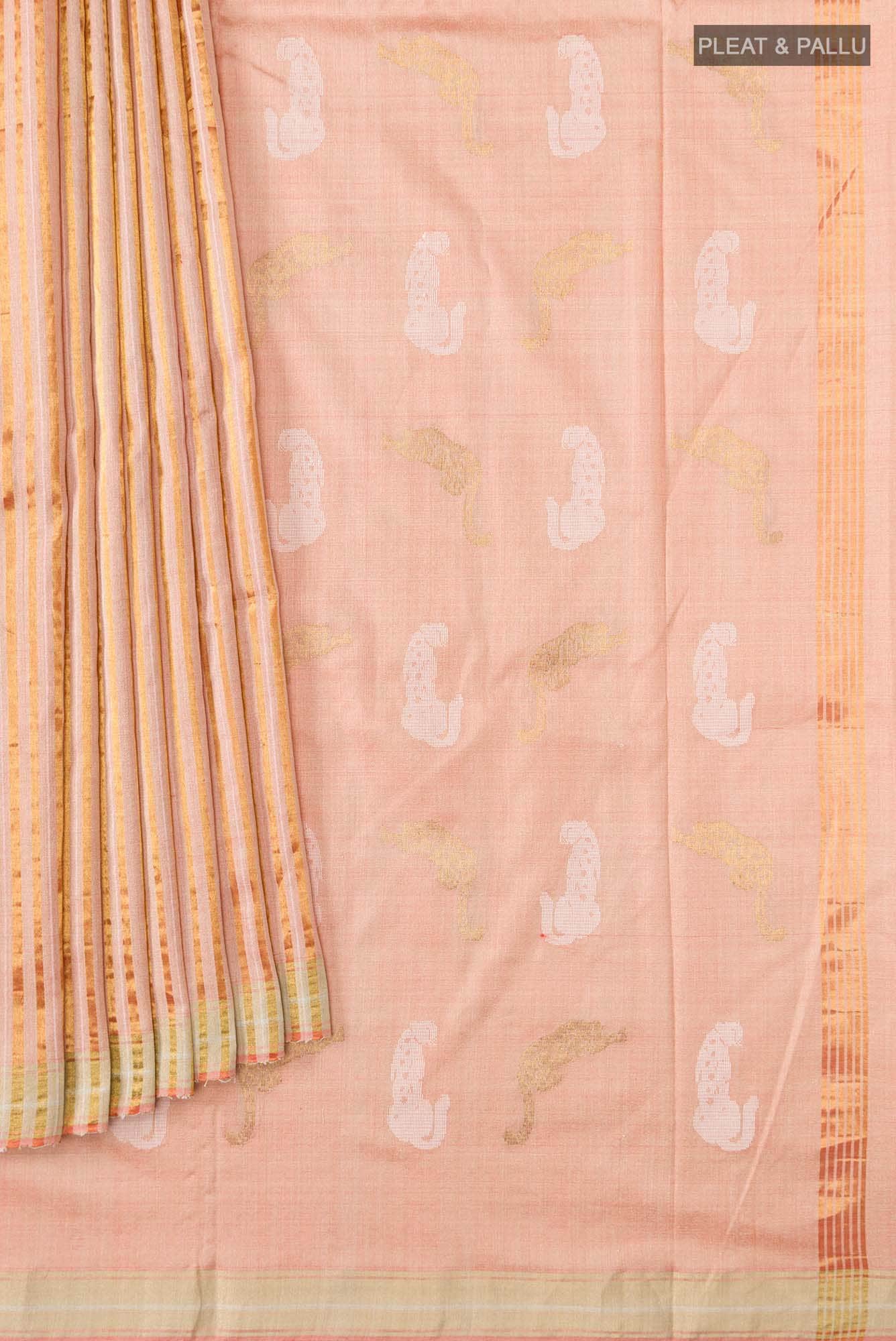 Prowl and Prance-Peach Tussar Silk Saree - Image 7