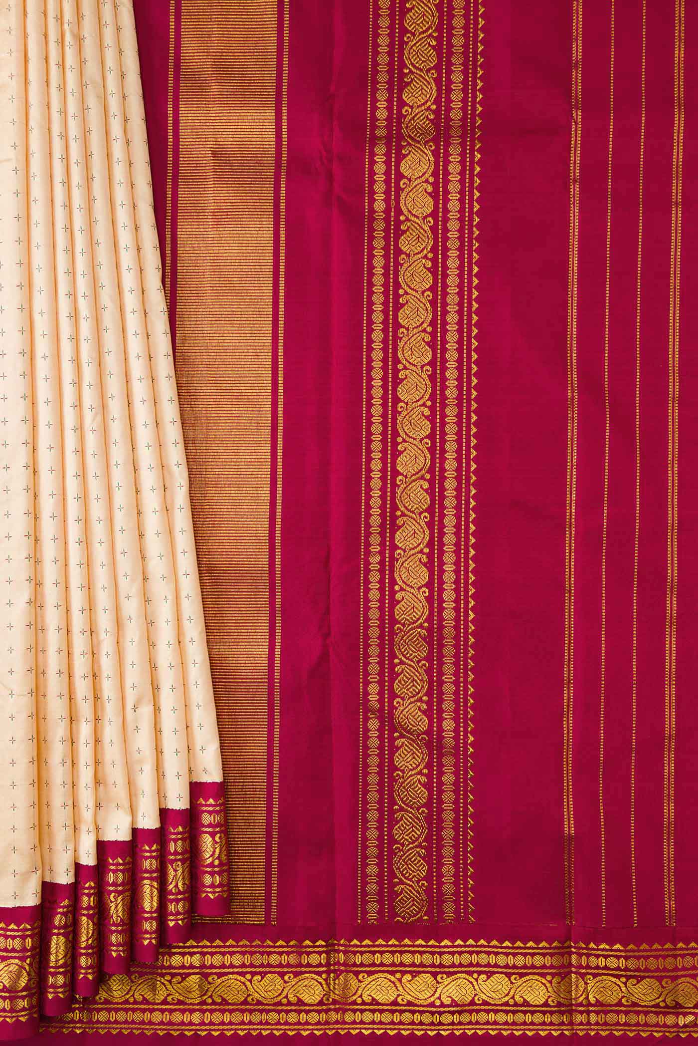 Pure Silk Pure Zari Beige Dual Tone Kanjivaram Saree - Image 4