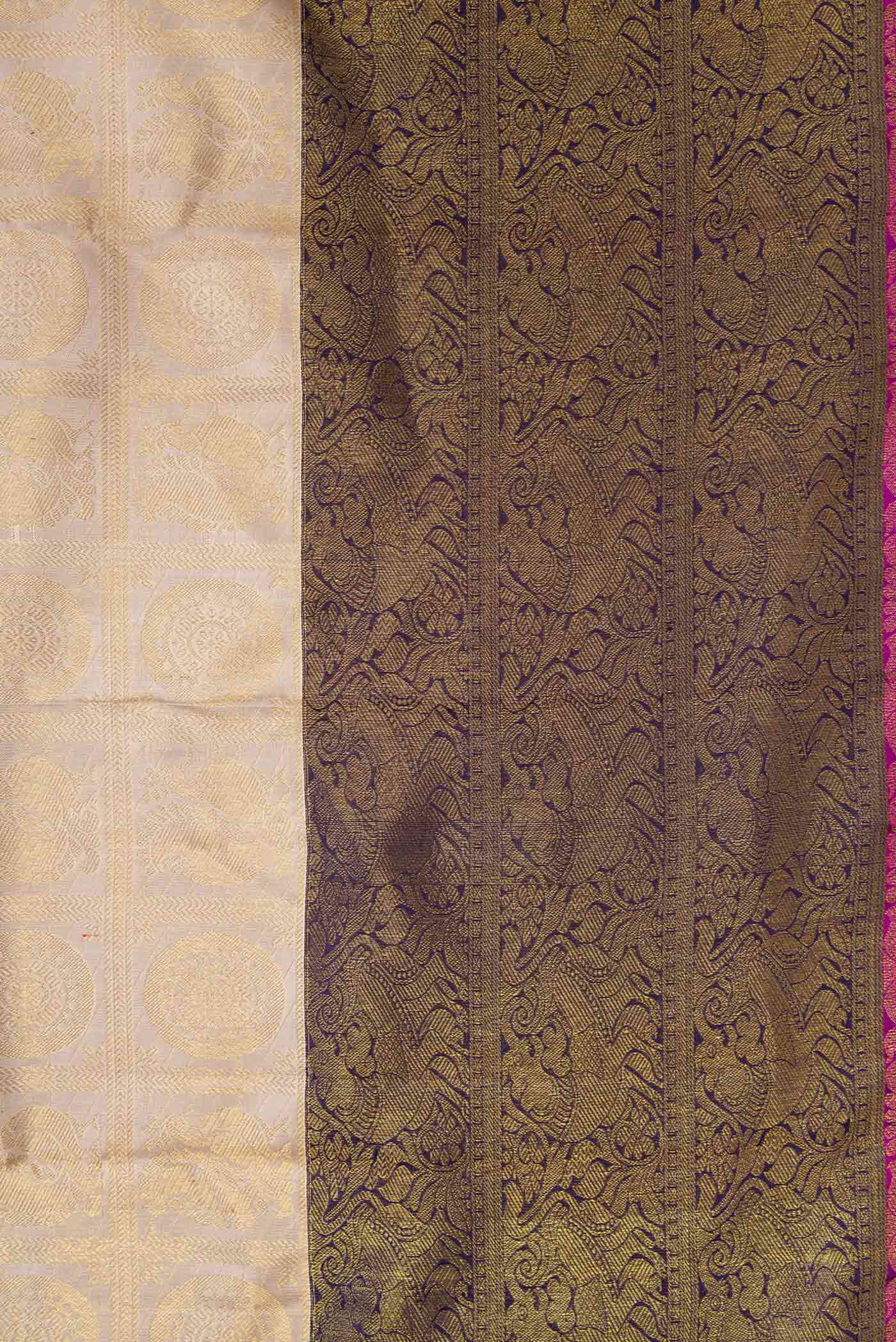 Pure Silk Pure Zari Beige Dual Tone Kanjivaram Saree - Image 3