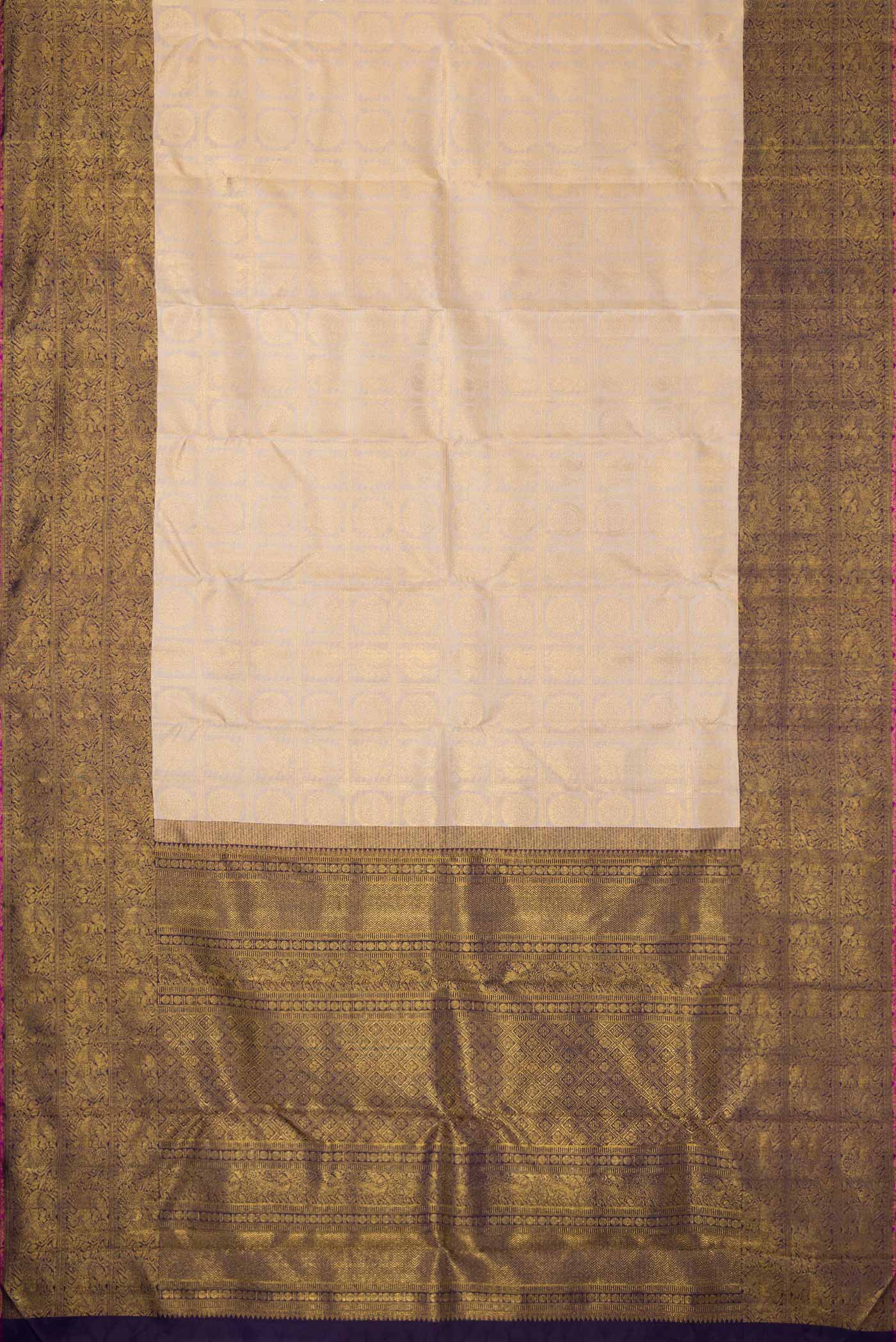 Pure Silk Pure Zari Beige Dual Tone Kanjivaram Saree - Image 6