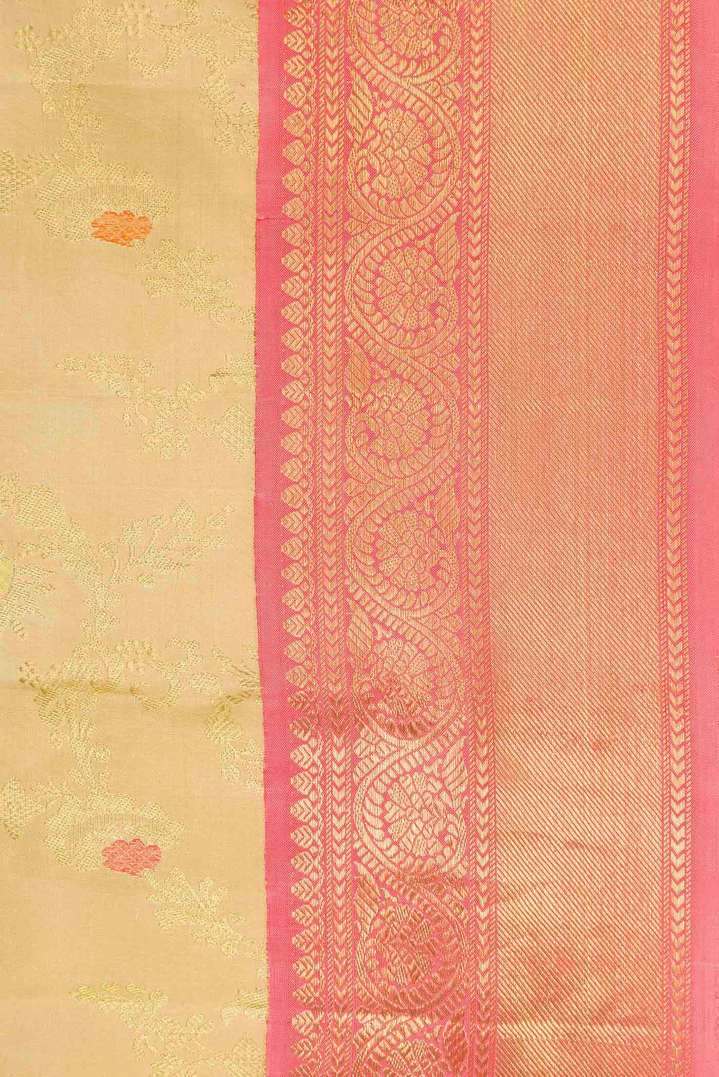 Pure Silk Pure Zari Beige Dual Tone Kanjivaram Saree - Image 3