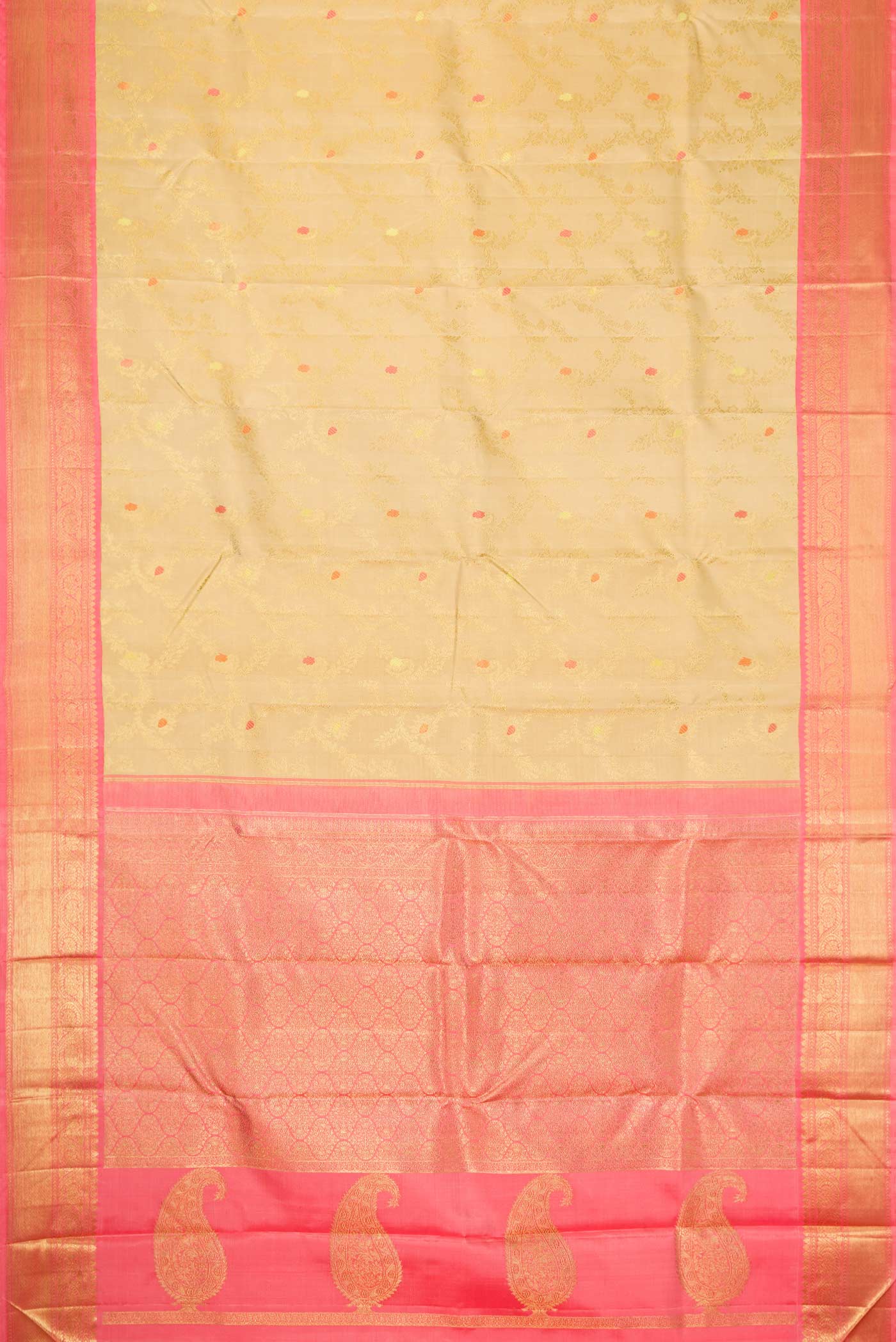 Pure Silk Pure Zari Beige Dual Tone Kanjivaram Saree - Image 6