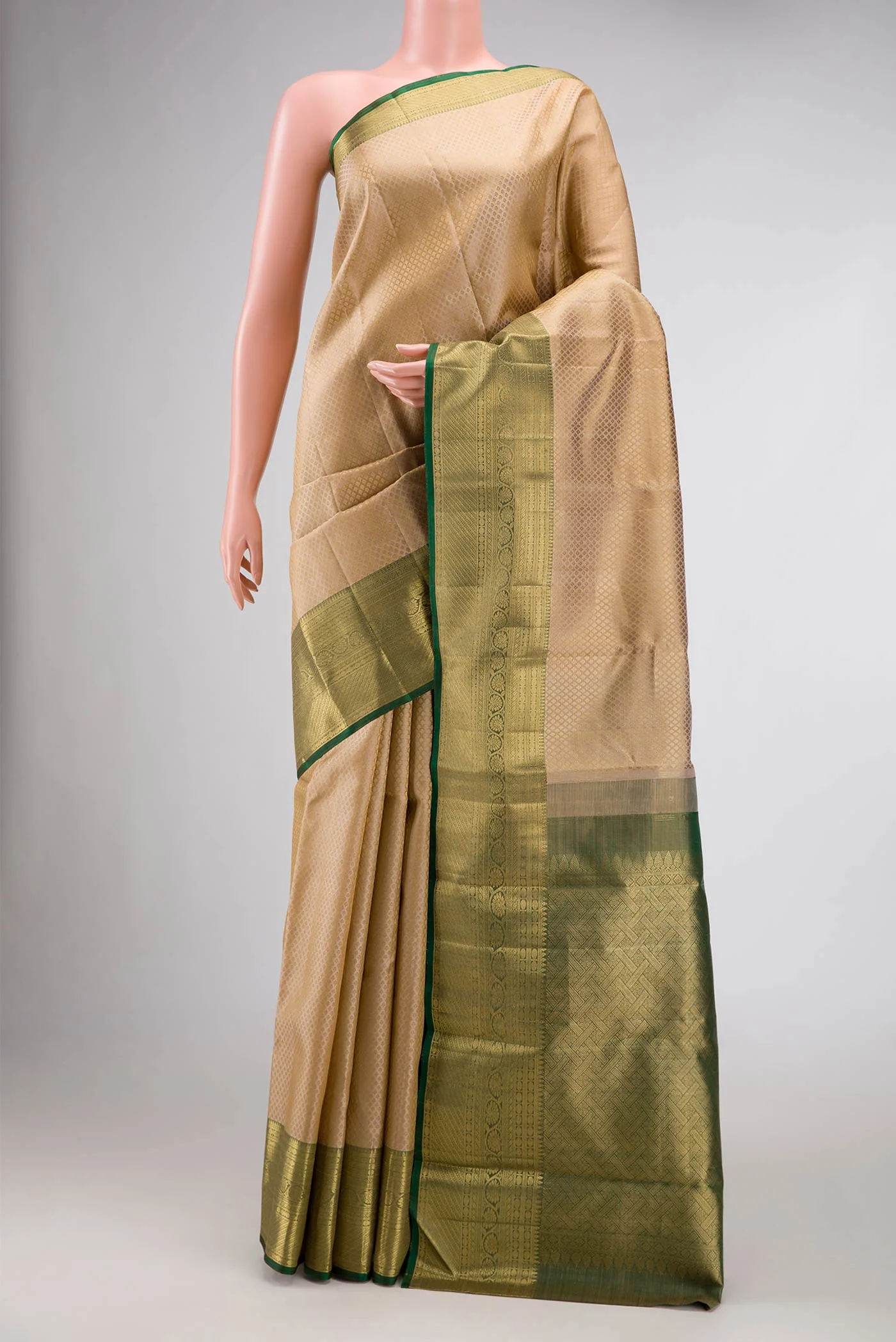 Pure Silk Pure Zari Beige Dual Tone Kanchipuram Saree