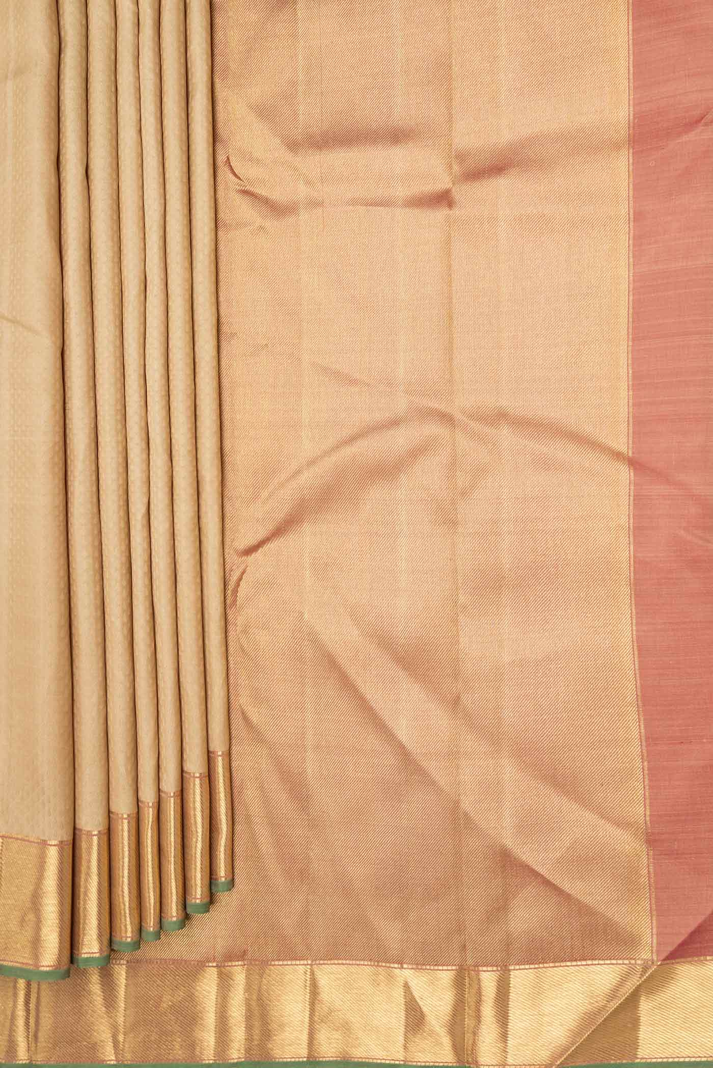 Pure Silk Pure Zari Beige Dual Tone Kanchipuram Saree - Image 4