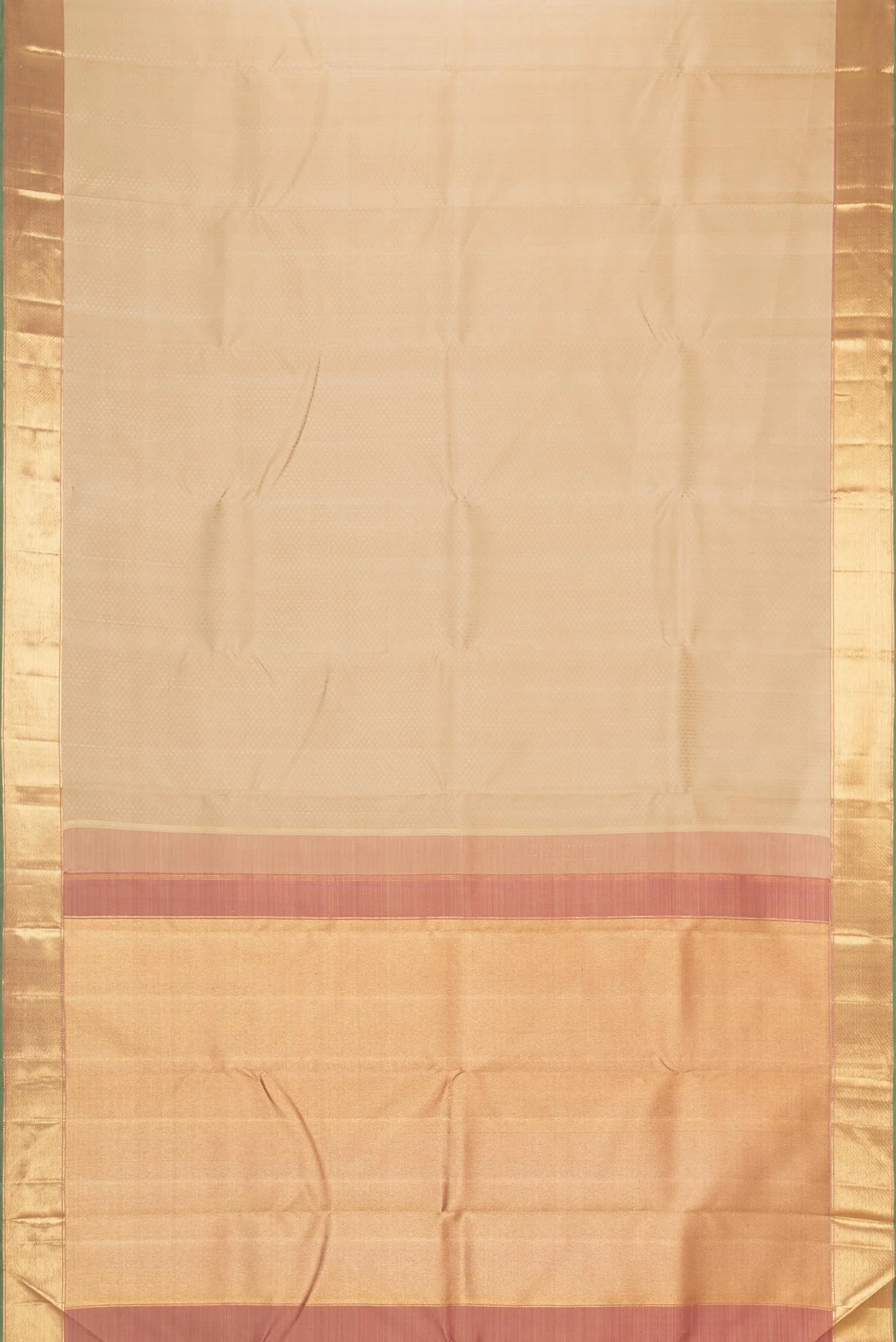 Pure Silk Pure Zari Beige Dual Tone Kanchipuram Saree - Image 6