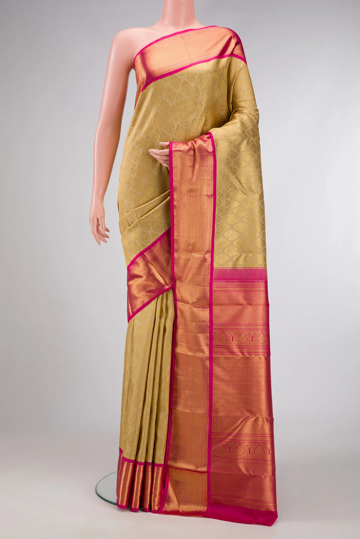 Pure Silk Pure Zari Beige Kanjivaram Saree