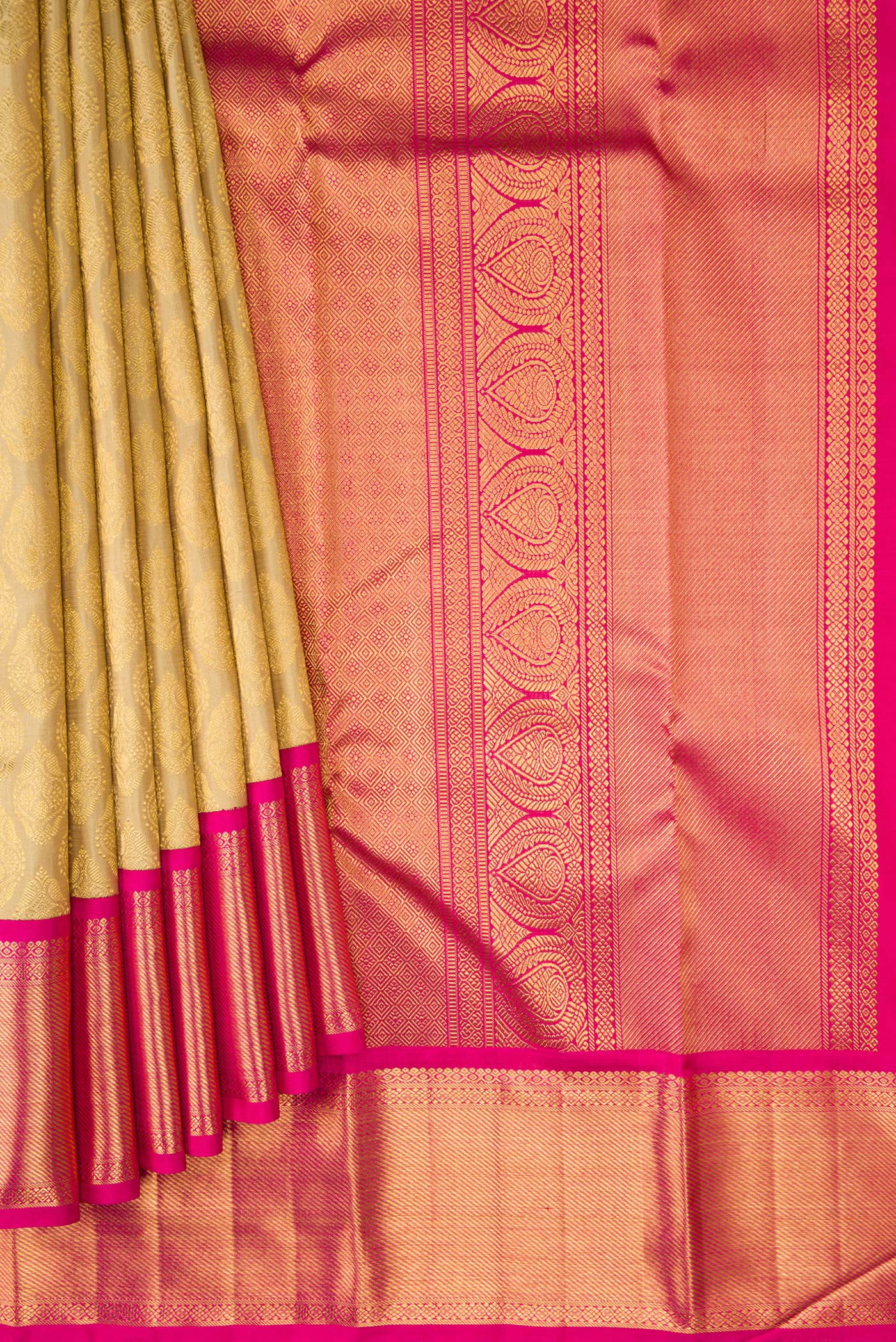 Pure Silk Pure Zari Beige Kanjivaram Saree - Image 4