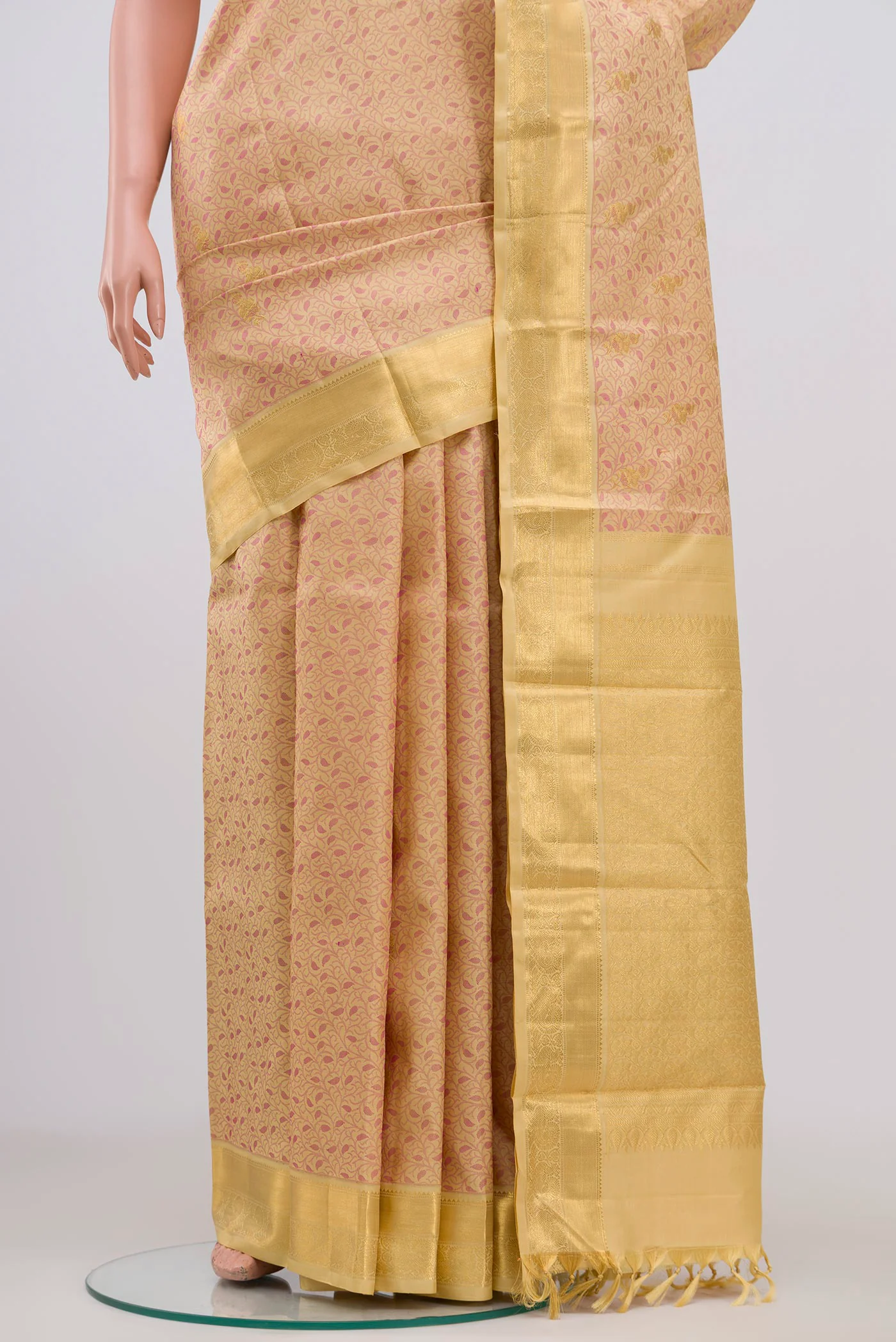 Pure Silk Pure Zari Sandal Kanjivaram Saree - Image 3