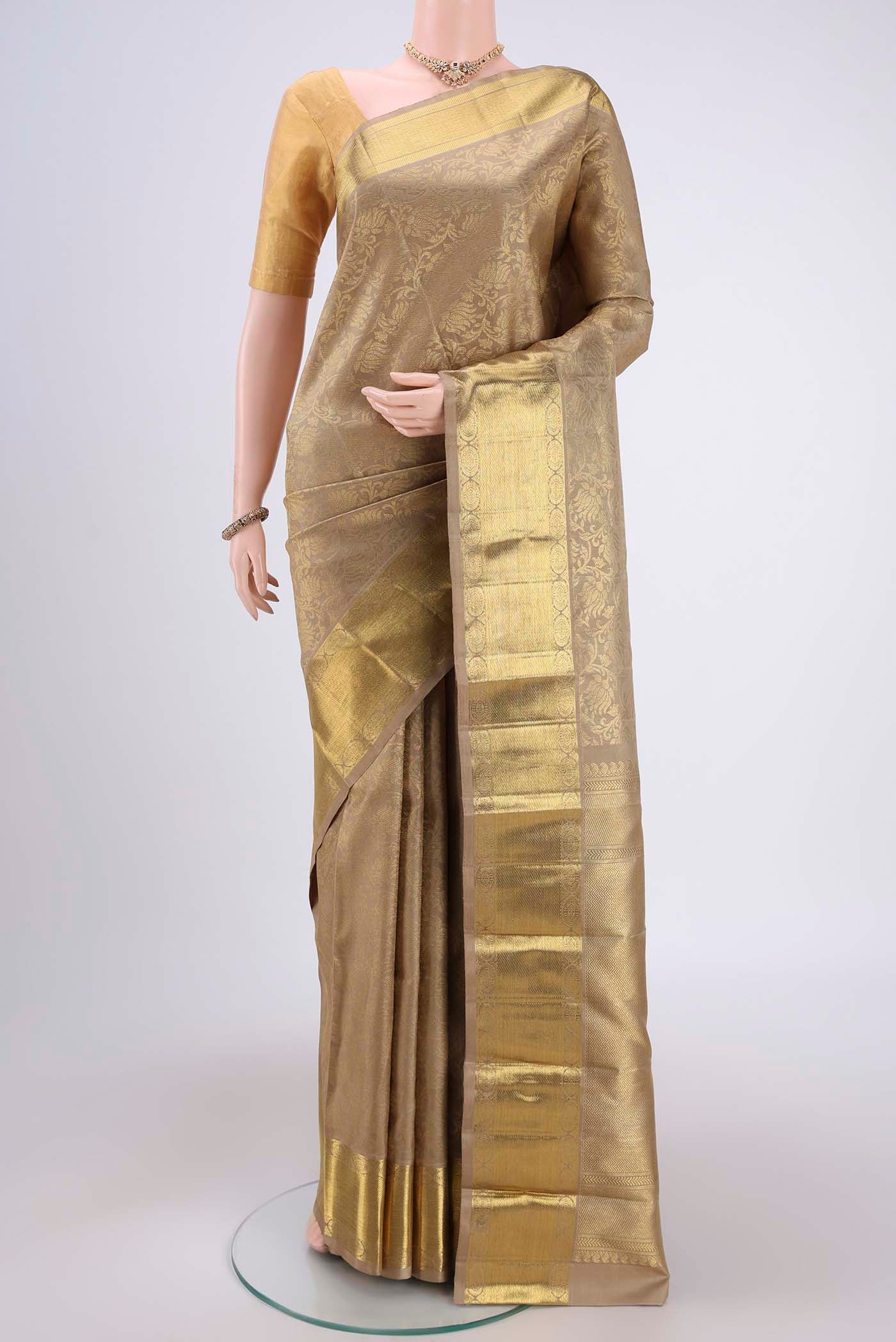 Pure Silk Pure Zari Beige Kanjivaram Saree
