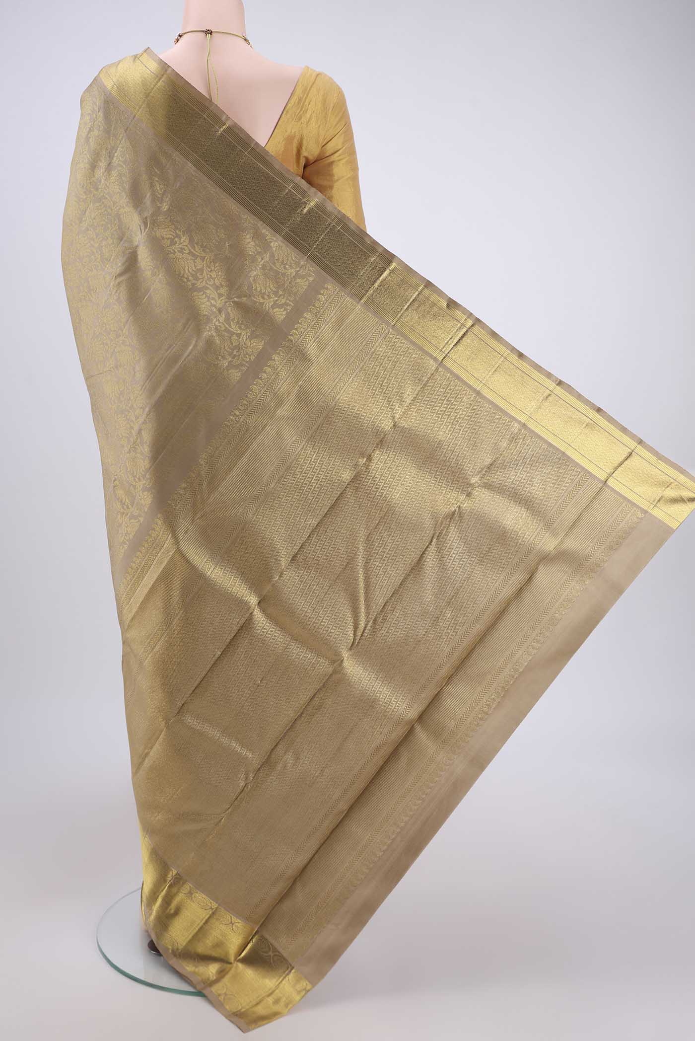 Pure Silk Pure Zari Beige Kanjivaram Saree - Image 3