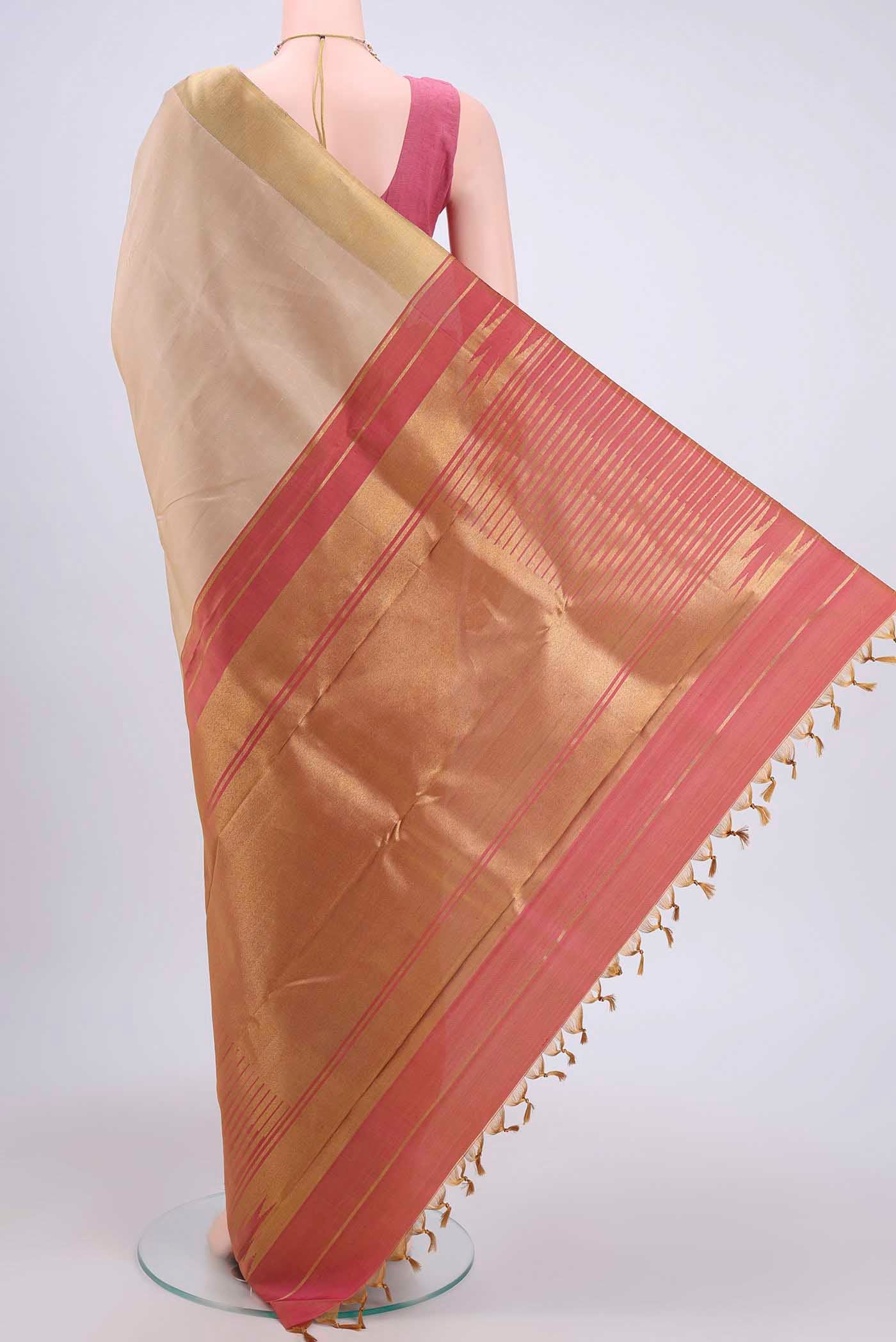Pure Silk Pure Zari Beige Kanjivaram Saree - Image 3
